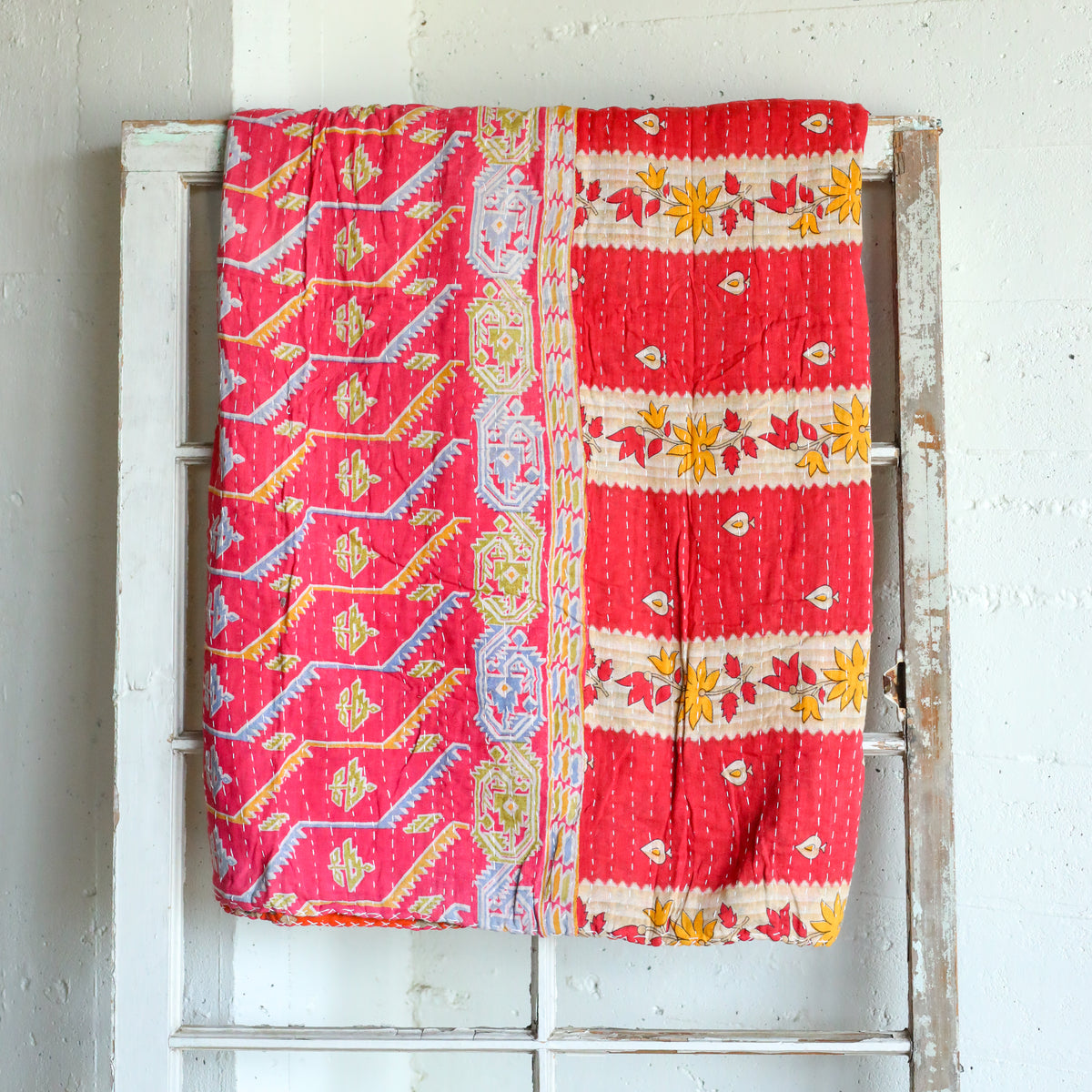 Kantha India Blanket One - of - a - Kind Handcrafted Quilted Pattern Throw – No. K - 00672 - Holtz Leather