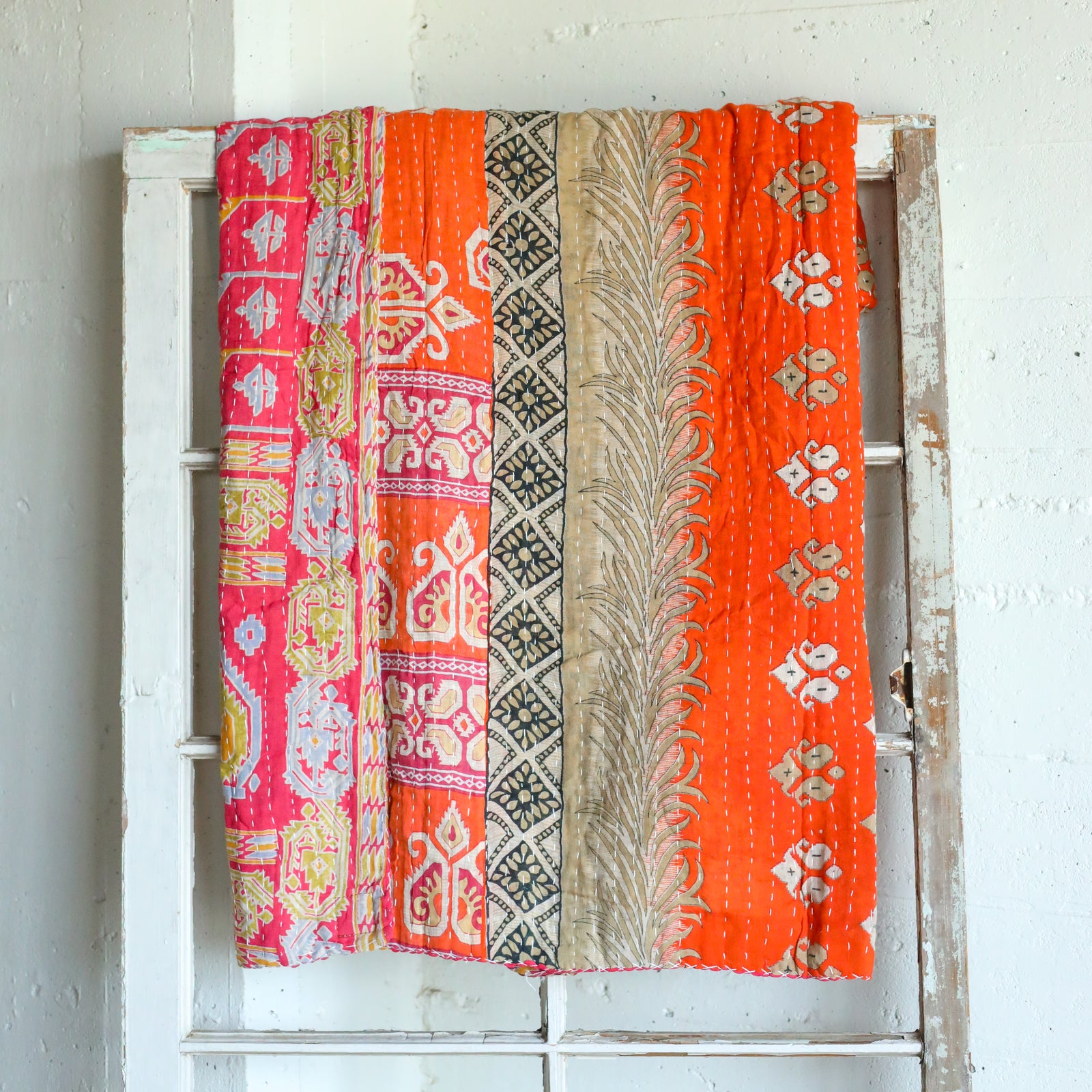 Kantha India Blanket One - of - a - Kind Handcrafted Quilted Pattern Throw – No. K - 00672 - Holtz Leather