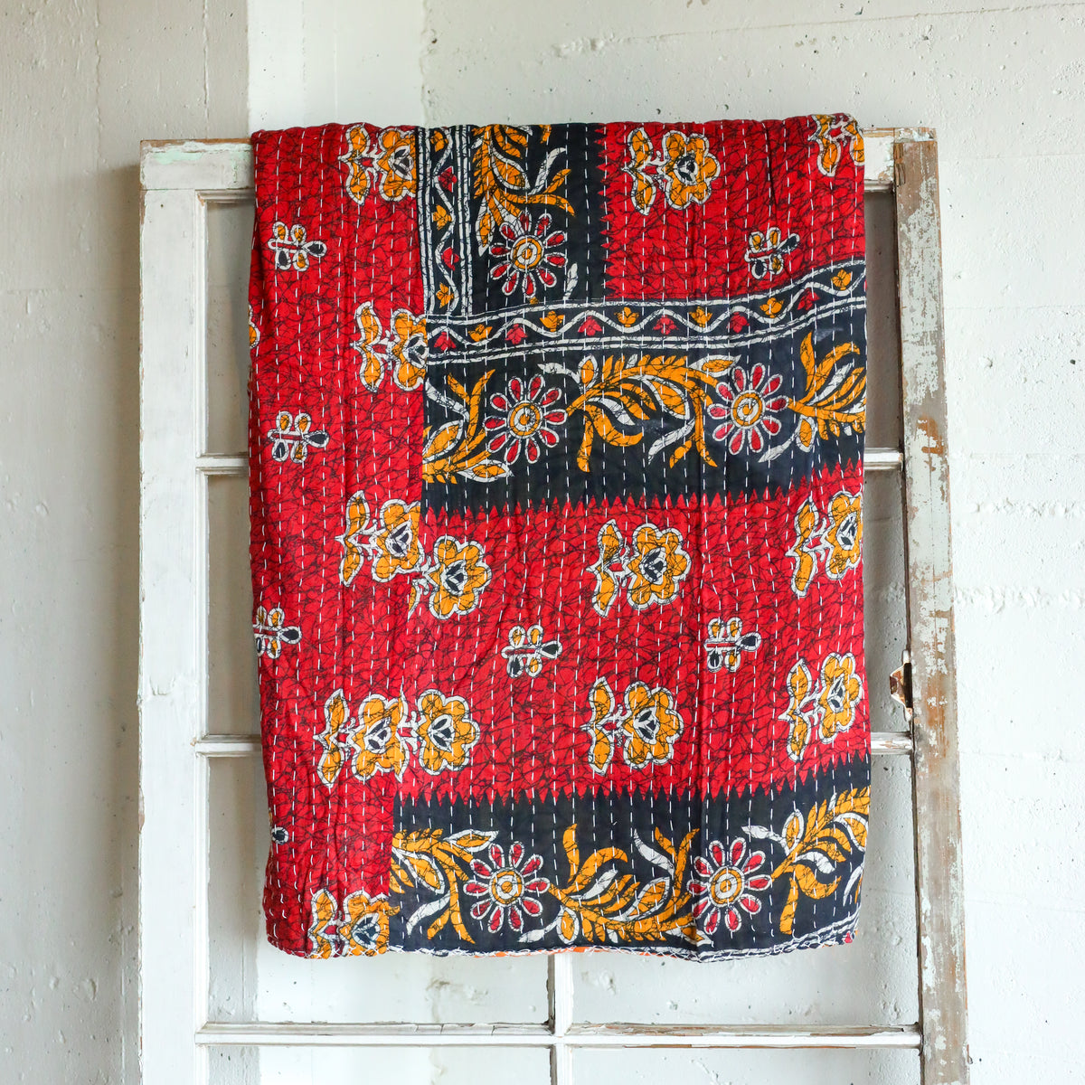 Kantha India Blanket One - of - a - Kind Handcrafted Quilted Pattern Throw – No. K - 00673 - Holtz Leather