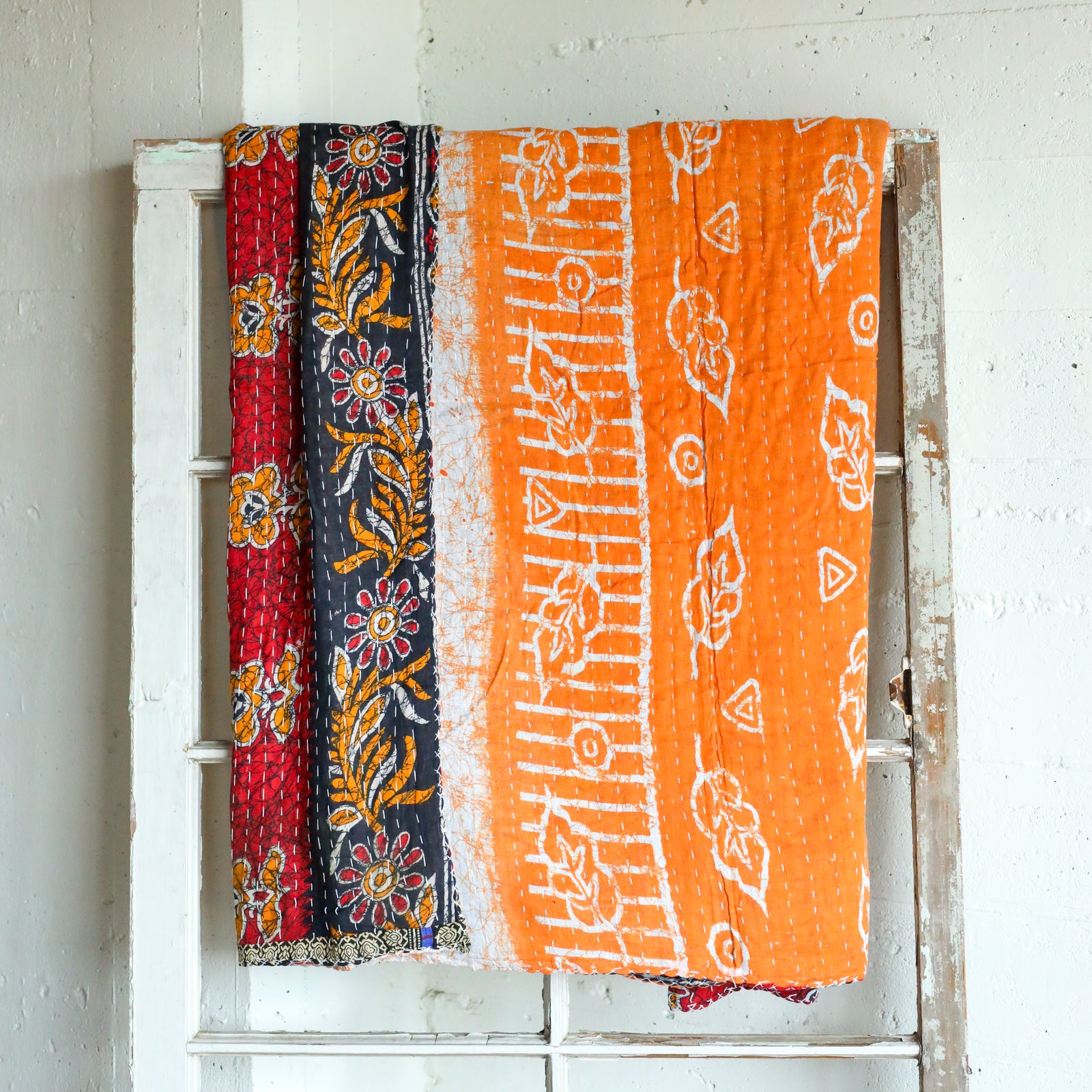 Kantha India Blanket One - of - a - Kind Handcrafted Quilted Pattern Throw – No. K - 00673 - Holtz Leather