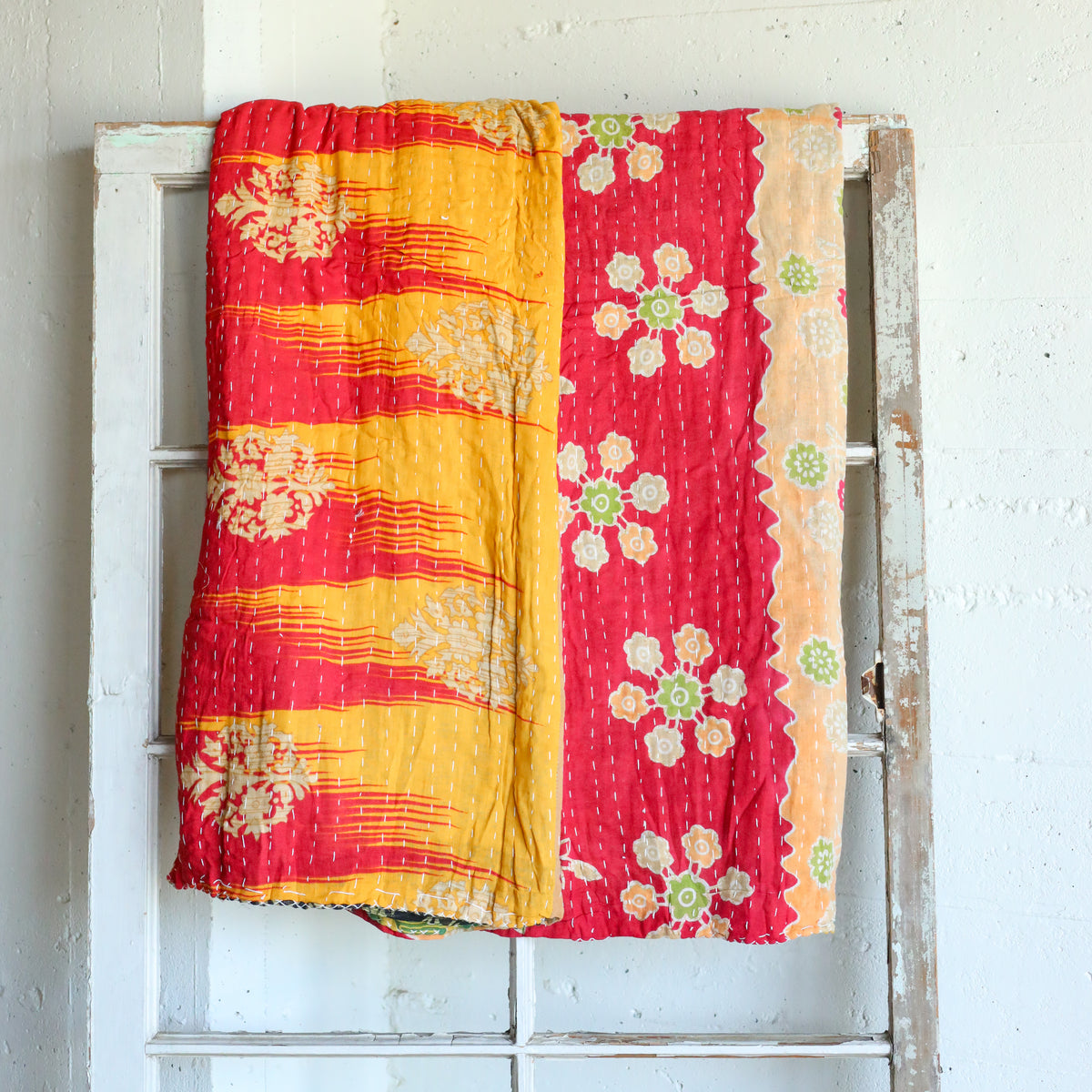 Kantha India Blanket One - of - a - Kind Handcrafted Quilted Pattern Throw – No. K - 00675 - Holtz Leather