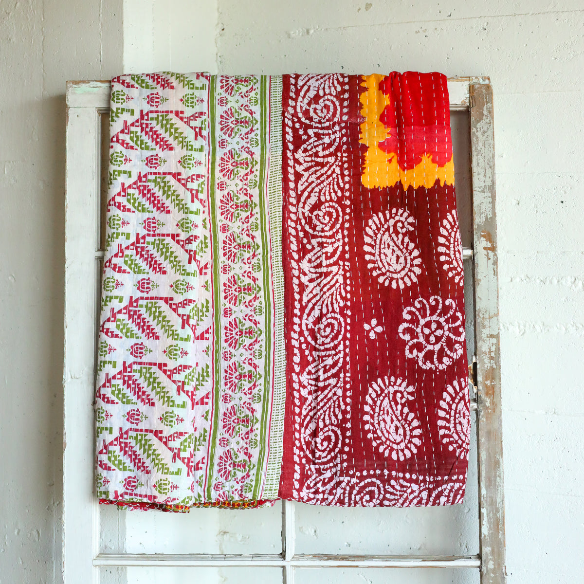 Kantha India Blanket One - of - a - Kind Handcrafted Quilted Pattern Throw – No. K - 00676 - Holtz Leather