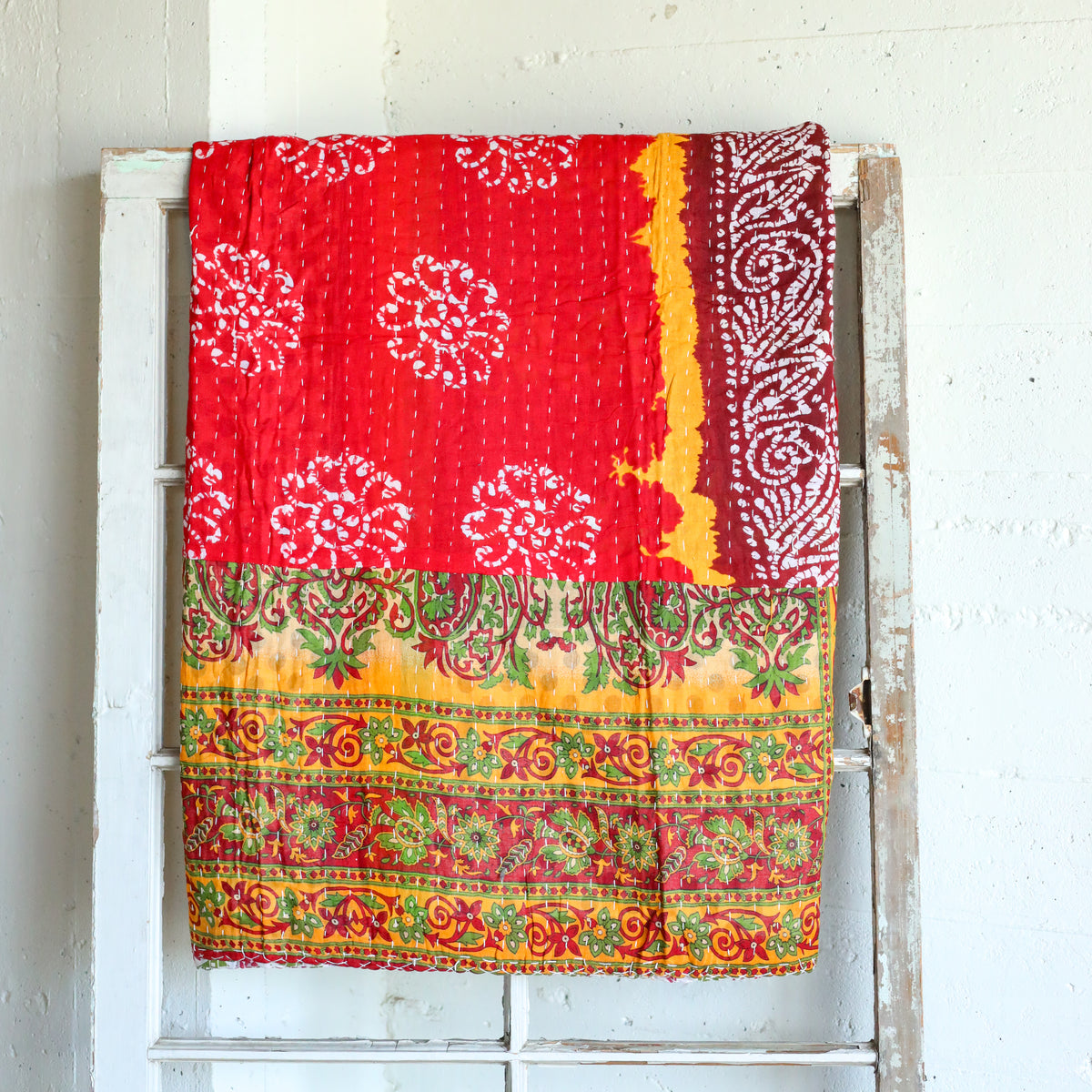 Kantha India Blanket One - of - a - Kind Handcrafted Quilted Pattern Throw – No. K - 00676 - Holtz Leather