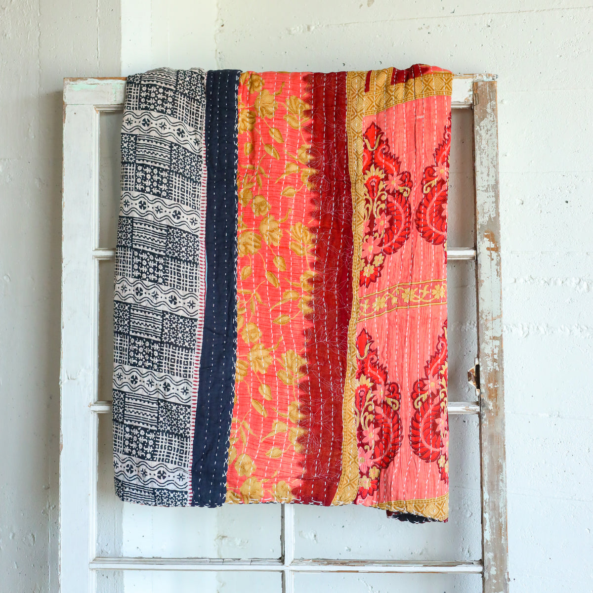 Kantha India Blanket One - of - a - Kind Handcrafted Quilted Pattern Throw – No. K - 00677 - Holtz Leather
