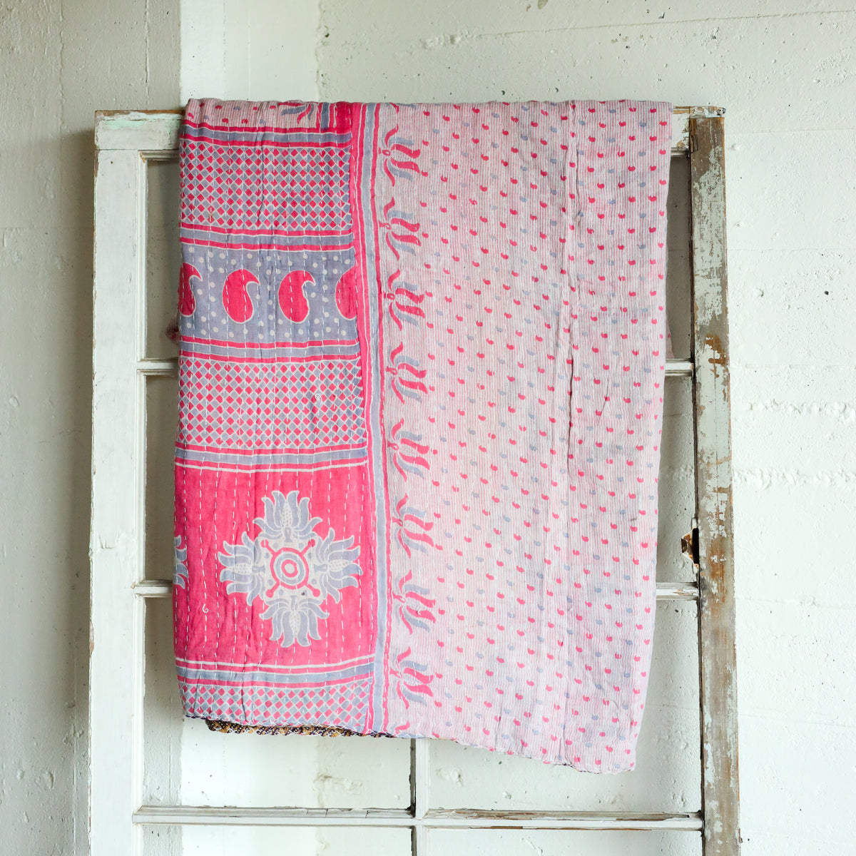 Kantha India Blanket One - of - a - Kind Handcrafted Quilted Pattern Throw – No. K - 00678 - Holtz Leather