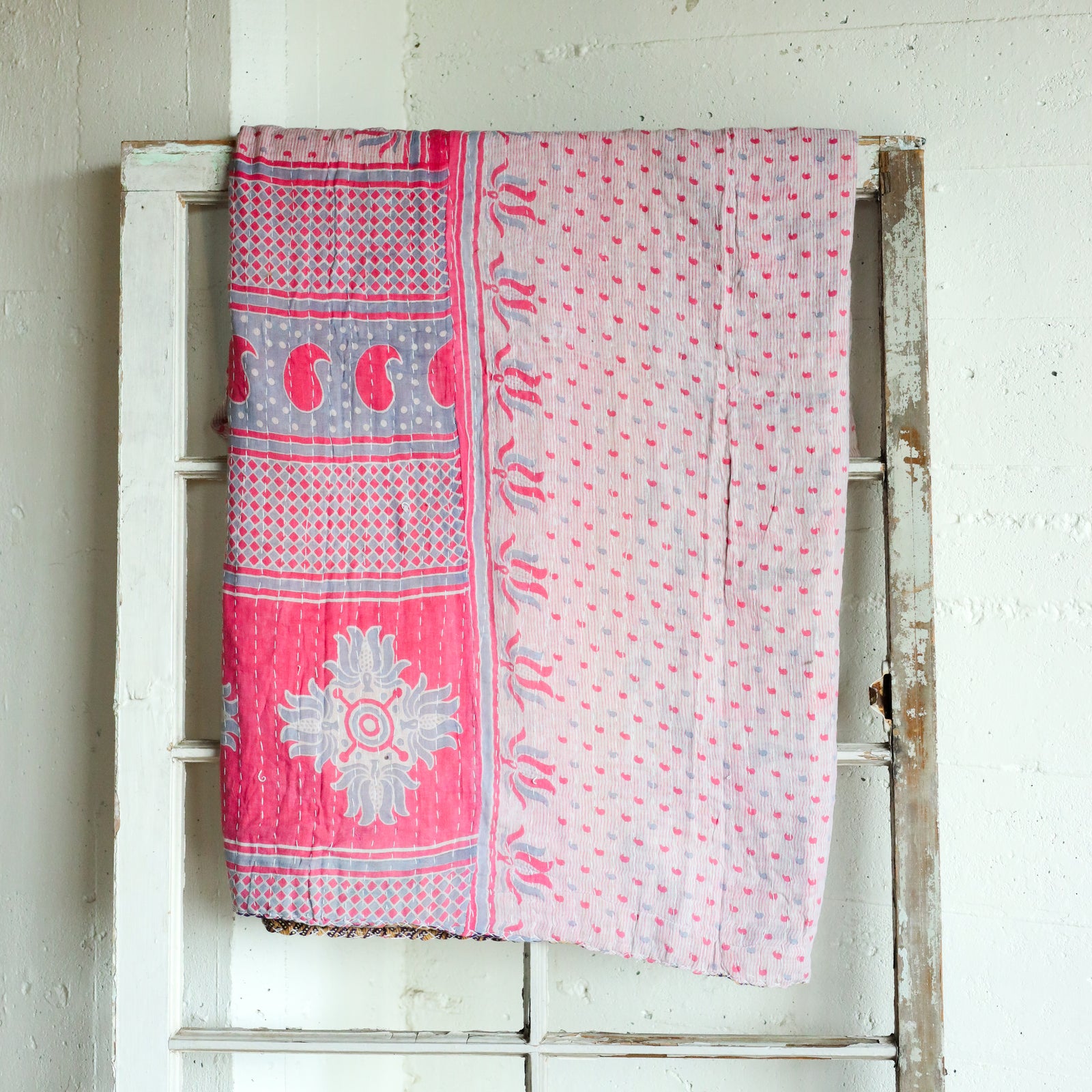 Kantha India Blanket One - of - a - Kind Handcrafted Quilted Pattern Throw – No. K - 00678 - Holtz Leather