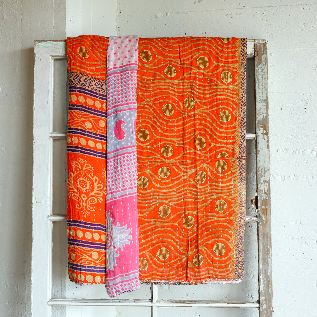 Kantha India Blanket One - of - a - Kind Handcrafted Quilted Pattern Throw – No. K - 00678 - Holtz Leather