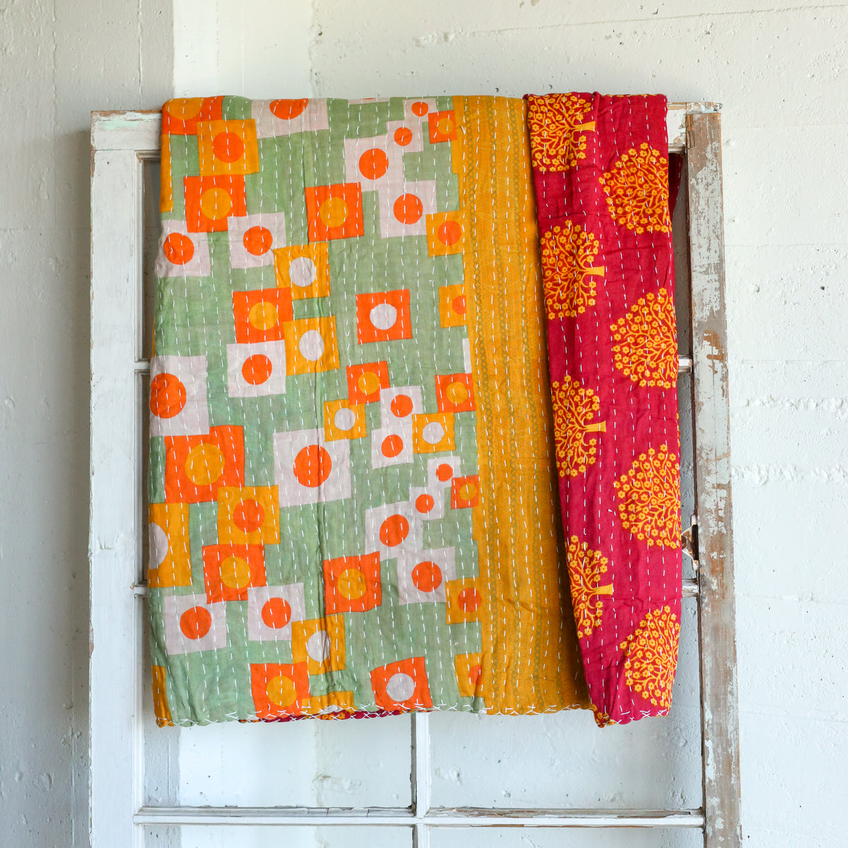 Kantha India Blanket One - of - a - Kind Handcrafted Quilted Pattern Throw – No. K - 00680 - Holtz Leather