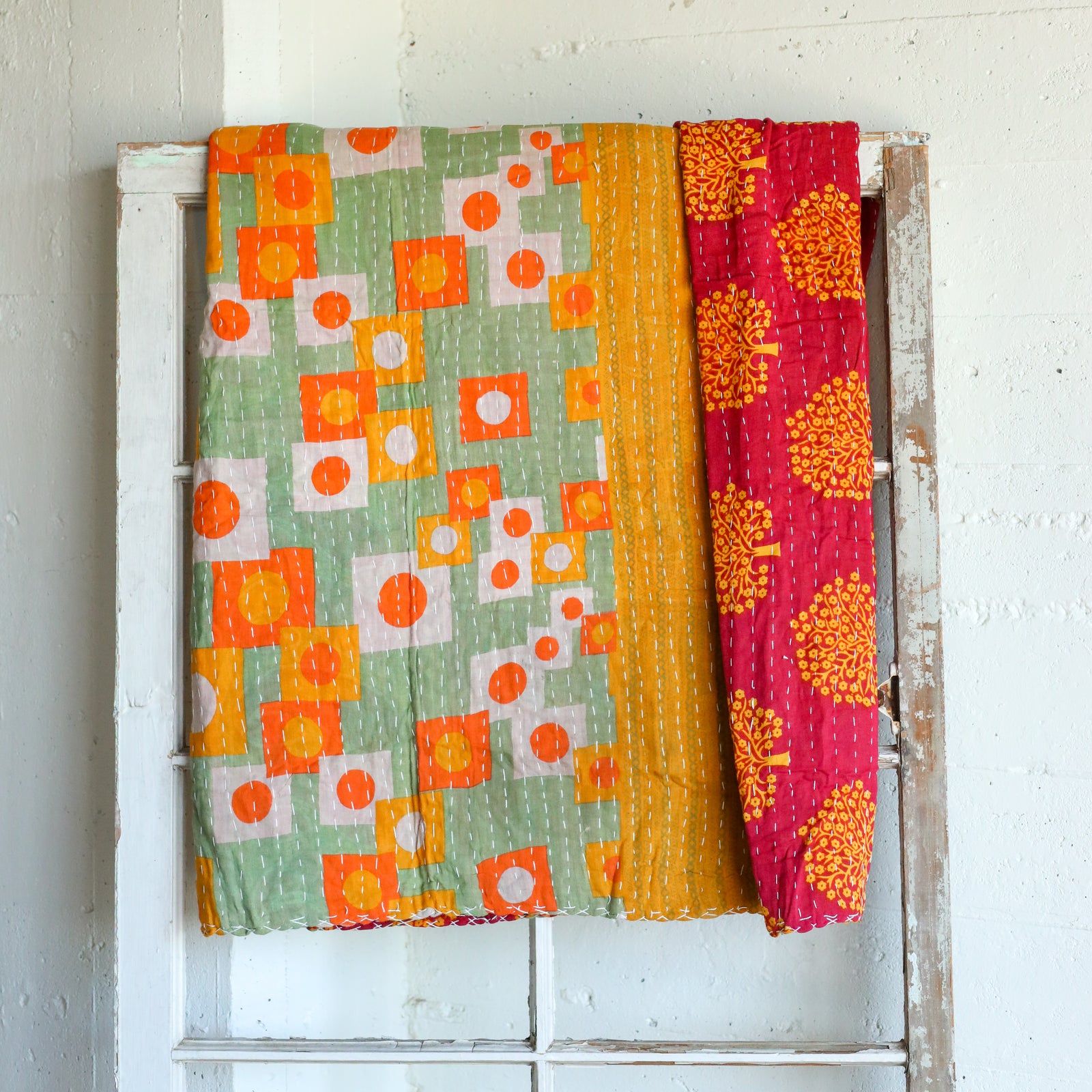 Kantha India Blanket One - of - a - Kind Handcrafted Quilted Pattern Throw – No. K - 00680 - Holtz Leather