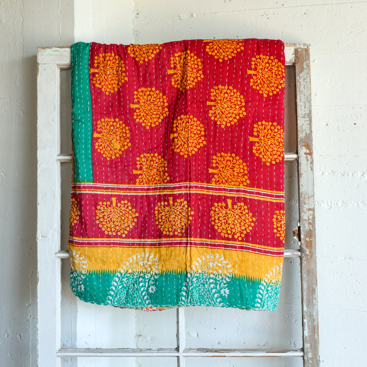 Kantha India Blanket One - of - a - Kind Handcrafted Quilted Pattern Throw – No. K - 00680 - Holtz Leather