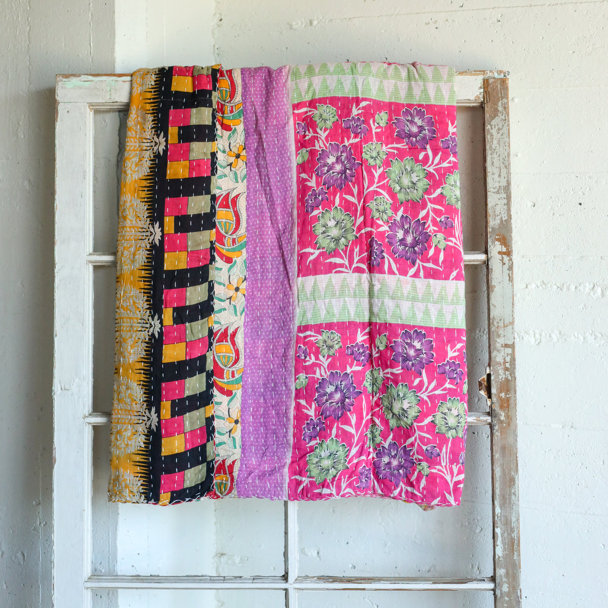 Kantha India Blanket One - of - a - Kind Handcrafted Quilted Pattern Throw – No. K - 00681 - Holtz Leather