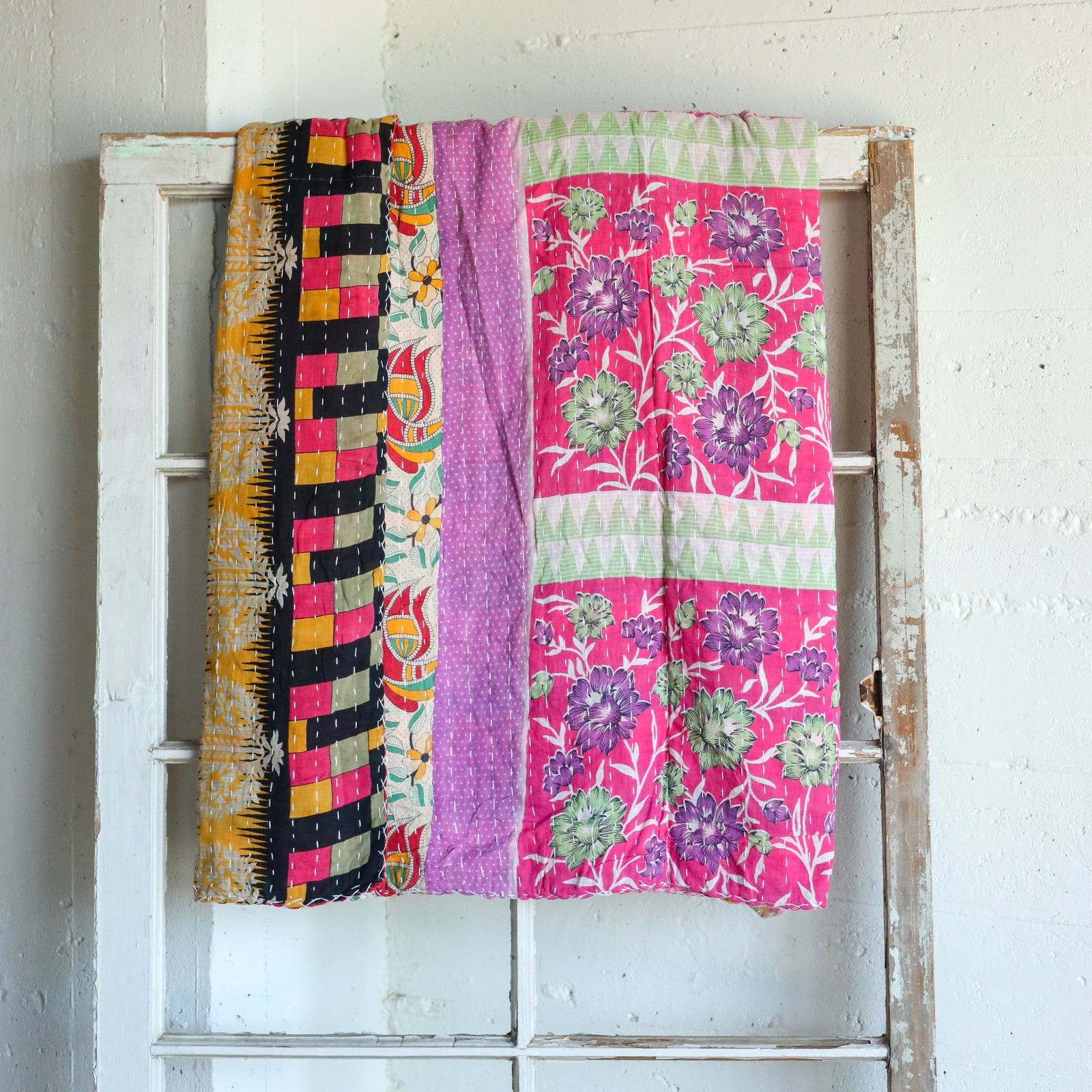 Kantha India Blanket One - of - a - Kind Handcrafted Quilted Pattern Throw – No. K - 00681 - Holtz Leather