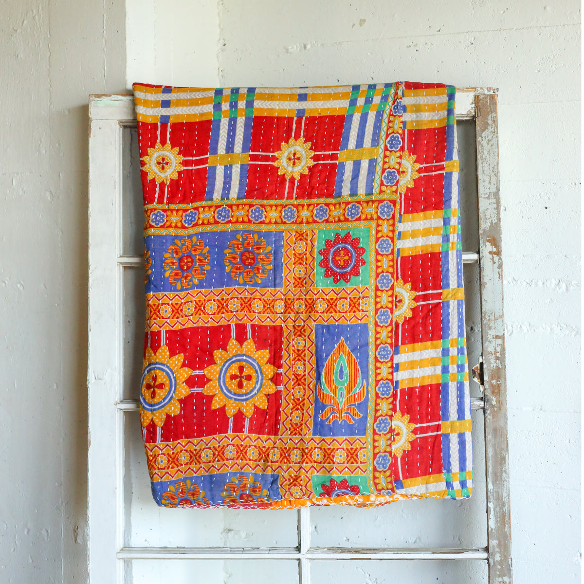 Kantha India Blanket One - of - a - Kind Handcrafted Quilted Pattern Throw – No. K - 00682 - Holtz Leather