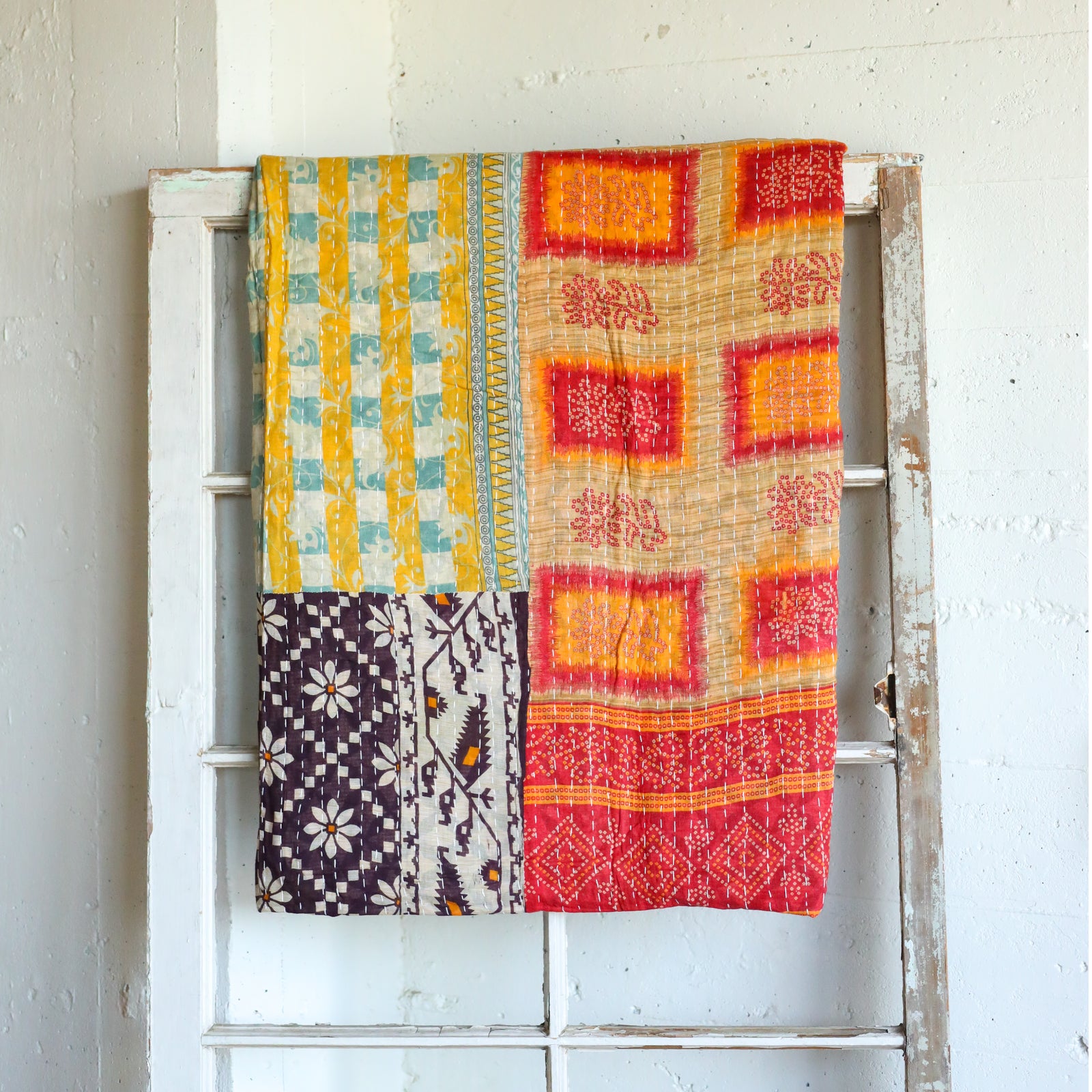 Kantha India Blanket One - of - a - Kind Handcrafted Quilted Pattern Throw – No. K - 00683 - Holtz Leather
