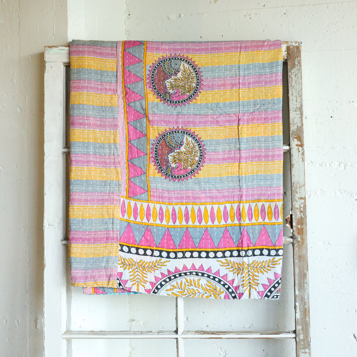 Kantha India Blanket One - of - a - Kind Handcrafted Quilted Pattern Throw – No. K - 00684 - Holtz Leather