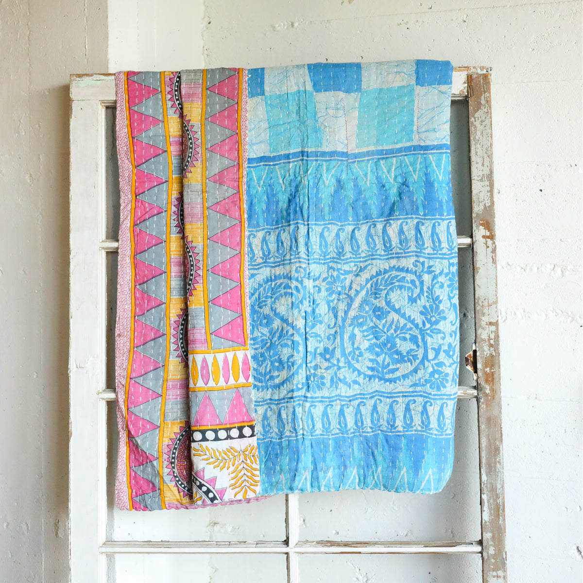 Kantha India Blanket One - of - a - Kind Handcrafted Quilted Pattern Throw – No. K - 00684 - Holtz Leather