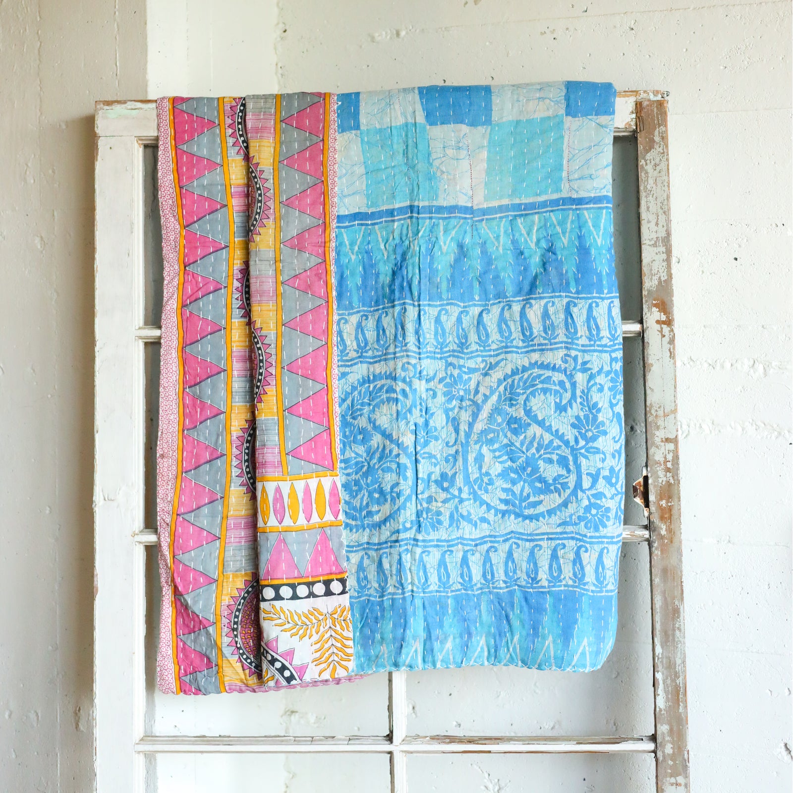 Kantha India Blanket One - of - a - Kind Handcrafted Quilted Pattern Throw – No. K - 00684 - Holtz Leather