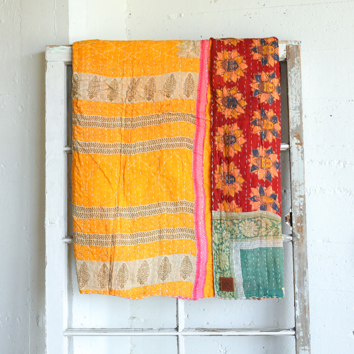 Kantha India Blanket One - of - a - Kind Handcrafted Quilted Pattern Throw – No. K - 00685 - Holtz Leather