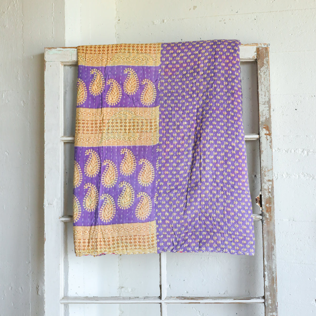 Kantha India Blanket One - of - a - Kind Handcrafted Quilted Pattern Throw – No. K - 00686 - Holtz Leather