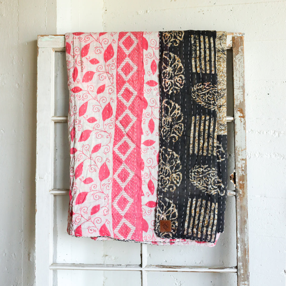 Kantha India Blanket One - of - a - Kind Handcrafted Quilted Pattern Throw – No. K - 00687 - Holtz Leather
