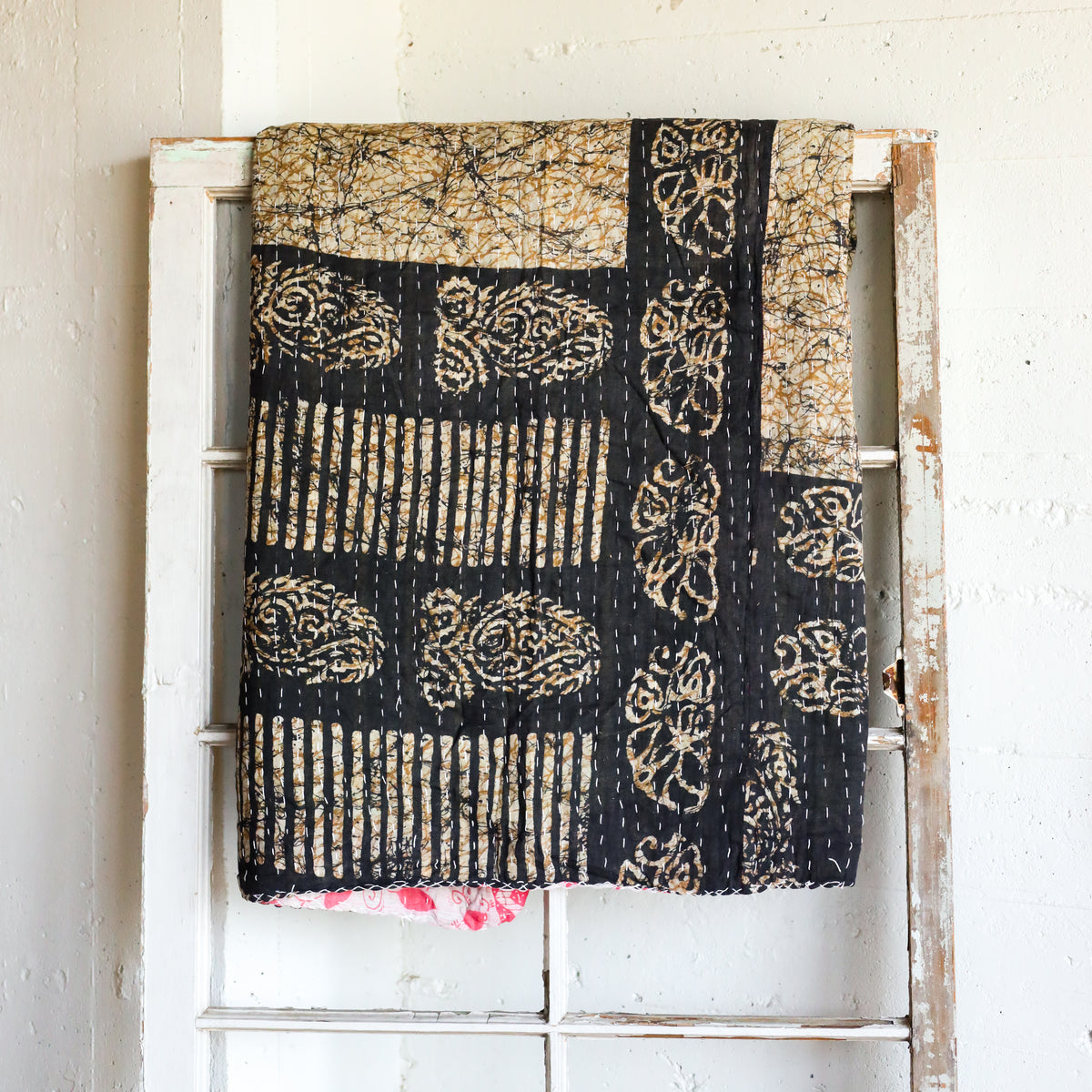 Kantha India Blanket One - of - a - Kind Handcrafted Quilted Pattern Throw – No. K - 00687 - Holtz Leather
