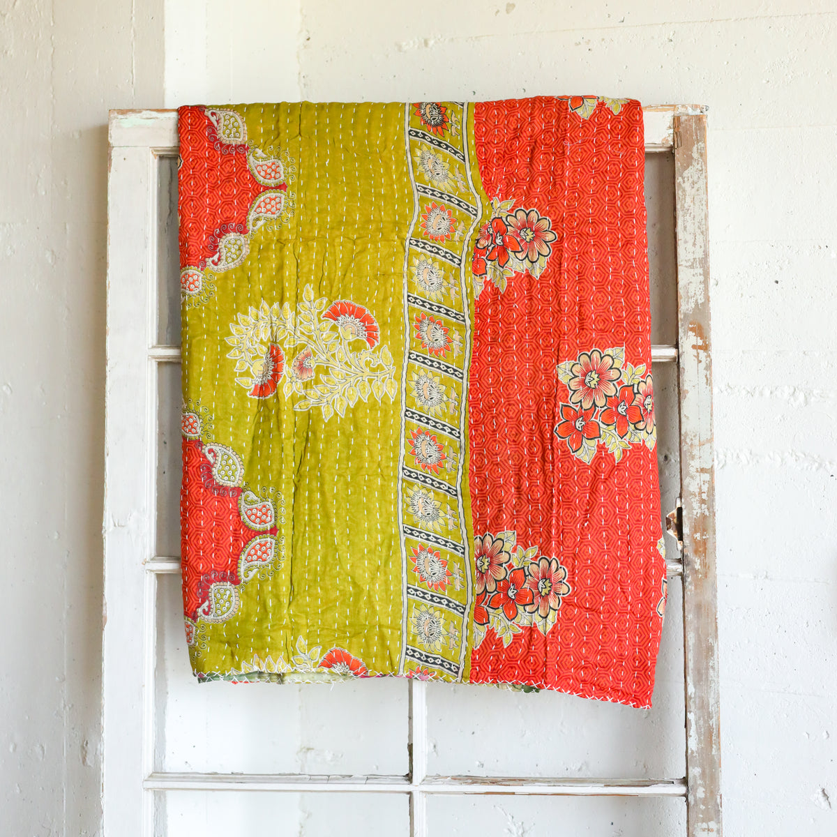 Kantha India Blanket One - of - a - Kind Handcrafted Quilted Pattern Throw – No. K - 00688 - Holtz Leather