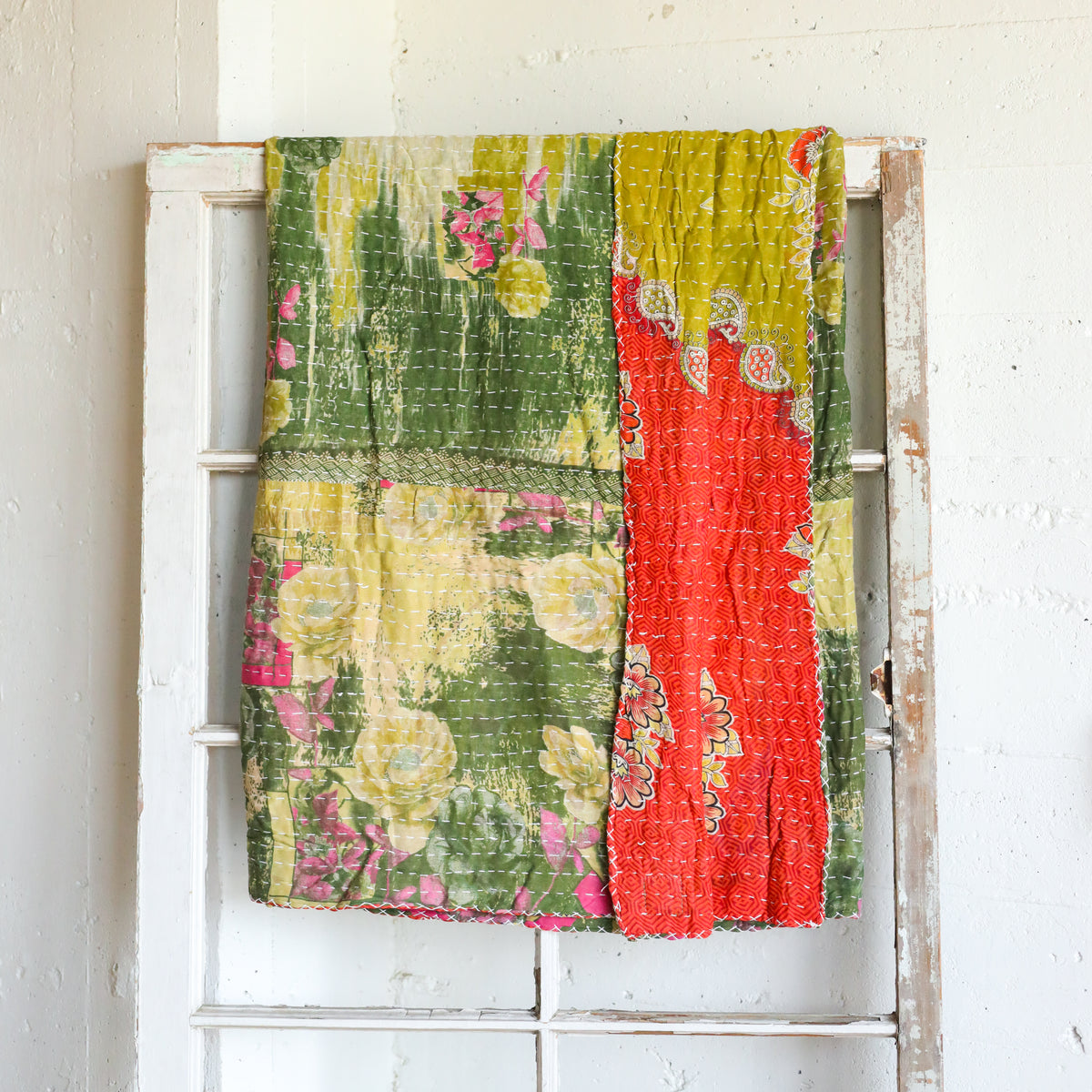 Kantha India Blanket One - of - a - Kind Handcrafted Quilted Pattern Throw – No. K - 00688 - Holtz Leather