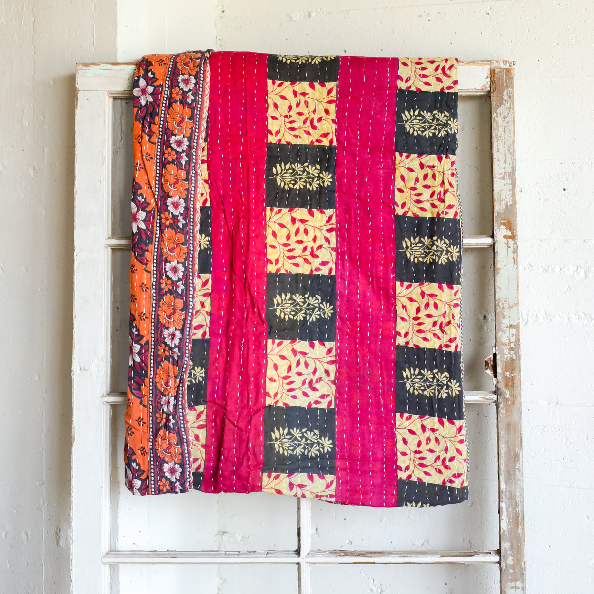 Kantha India Blanket One - of - a - Kind Handcrafted Quilted Pattern Throw – No. K - 00689 - Holtz Leather