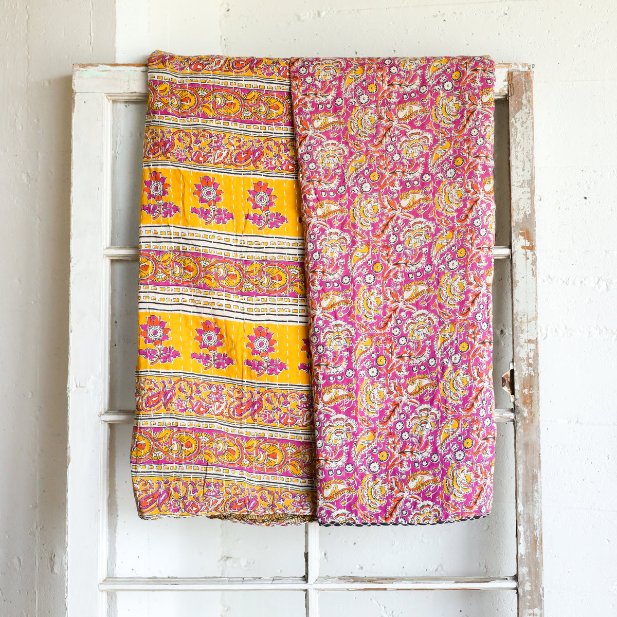 Kantha India Blanket One - of - a - Kind Handcrafted Quilted Pattern Throw – No. K - 00690 - Holtz Leather