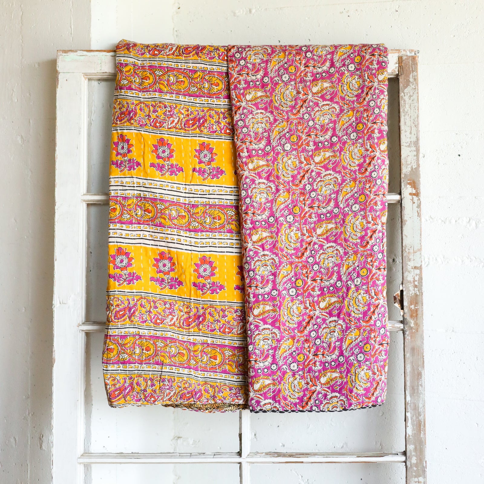 Kantha India Blanket One - of - a - Kind Handcrafted Quilted Pattern Throw – No. K - 00690 - Holtz Leather