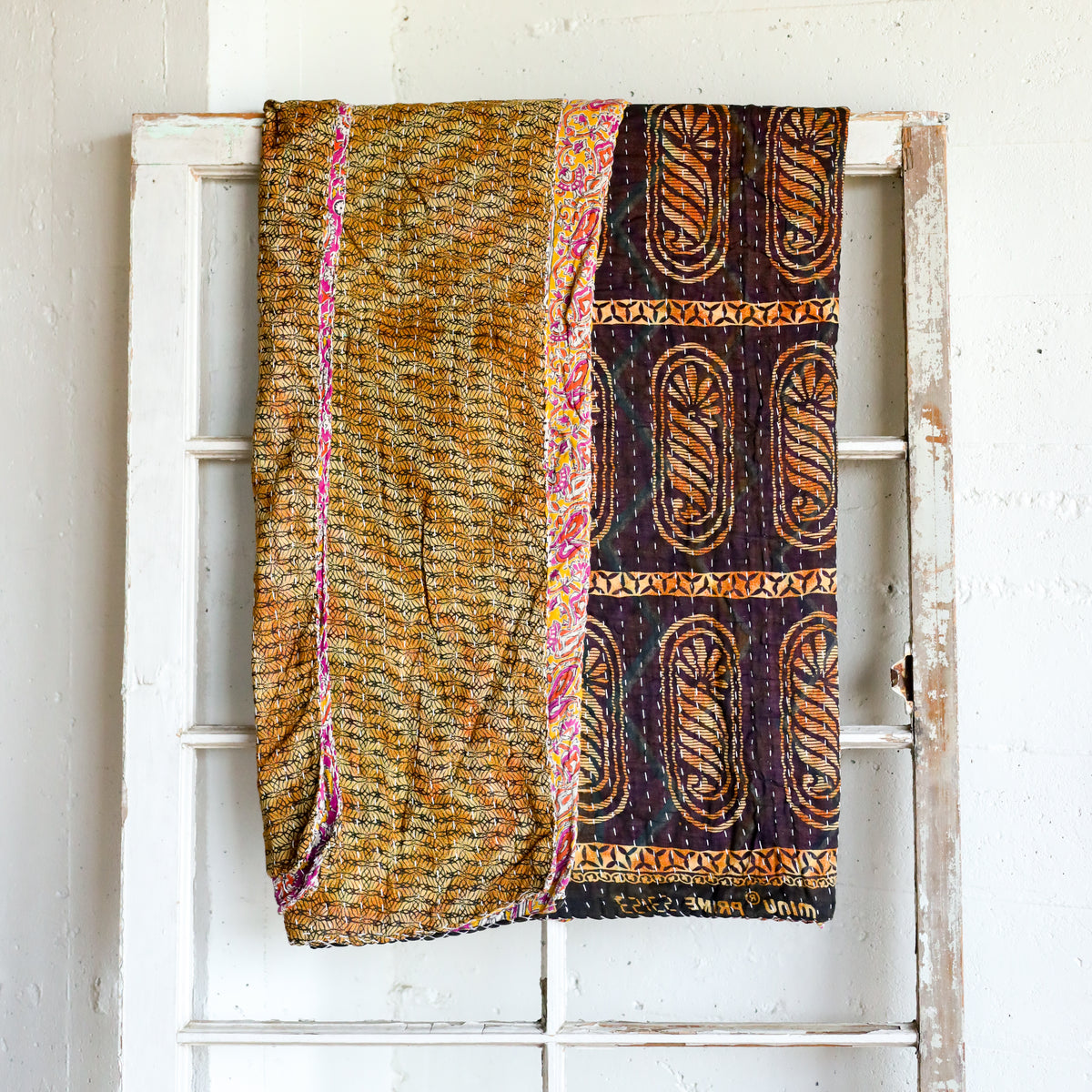 Kantha India Blanket One - of - a - Kind Handcrafted Quilted Pattern Throw – No. K - 00690 - Holtz Leather