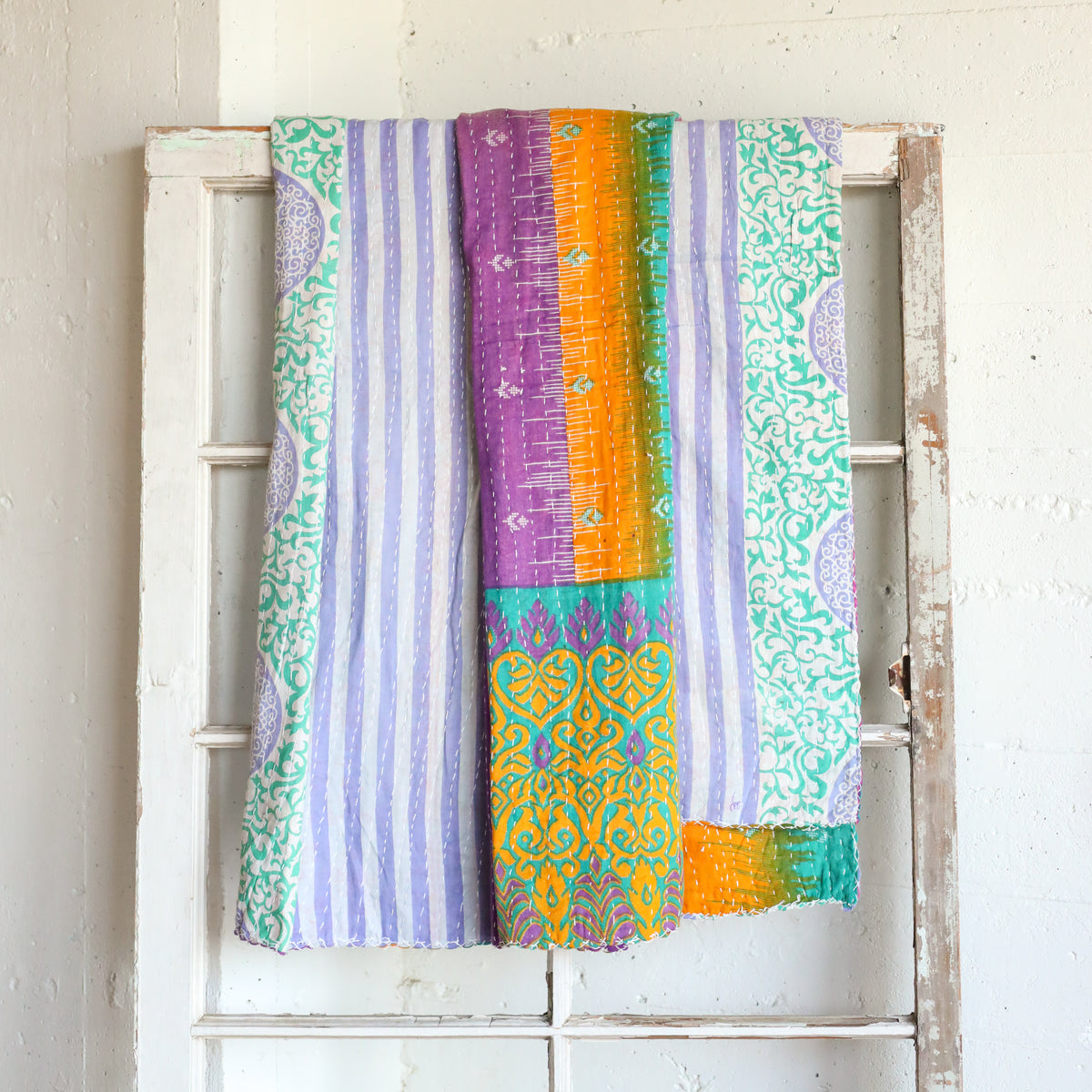Kantha India Blanket One - of - a - Kind Handcrafted Quilted Pattern Throw – No. K - 00691 - Holtz Leather
