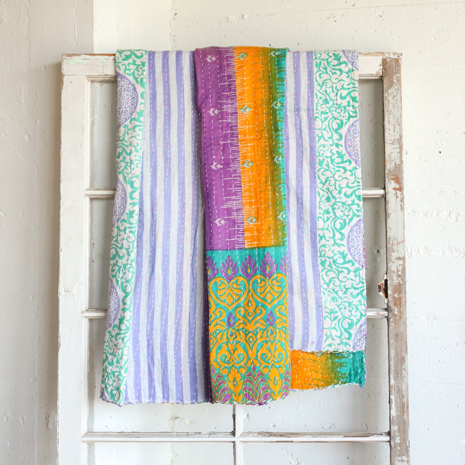 Kantha India Blanket One - of - a - Kind Handcrafted Quilted Pattern Throw – No. K - 00691 - Holtz Leather
