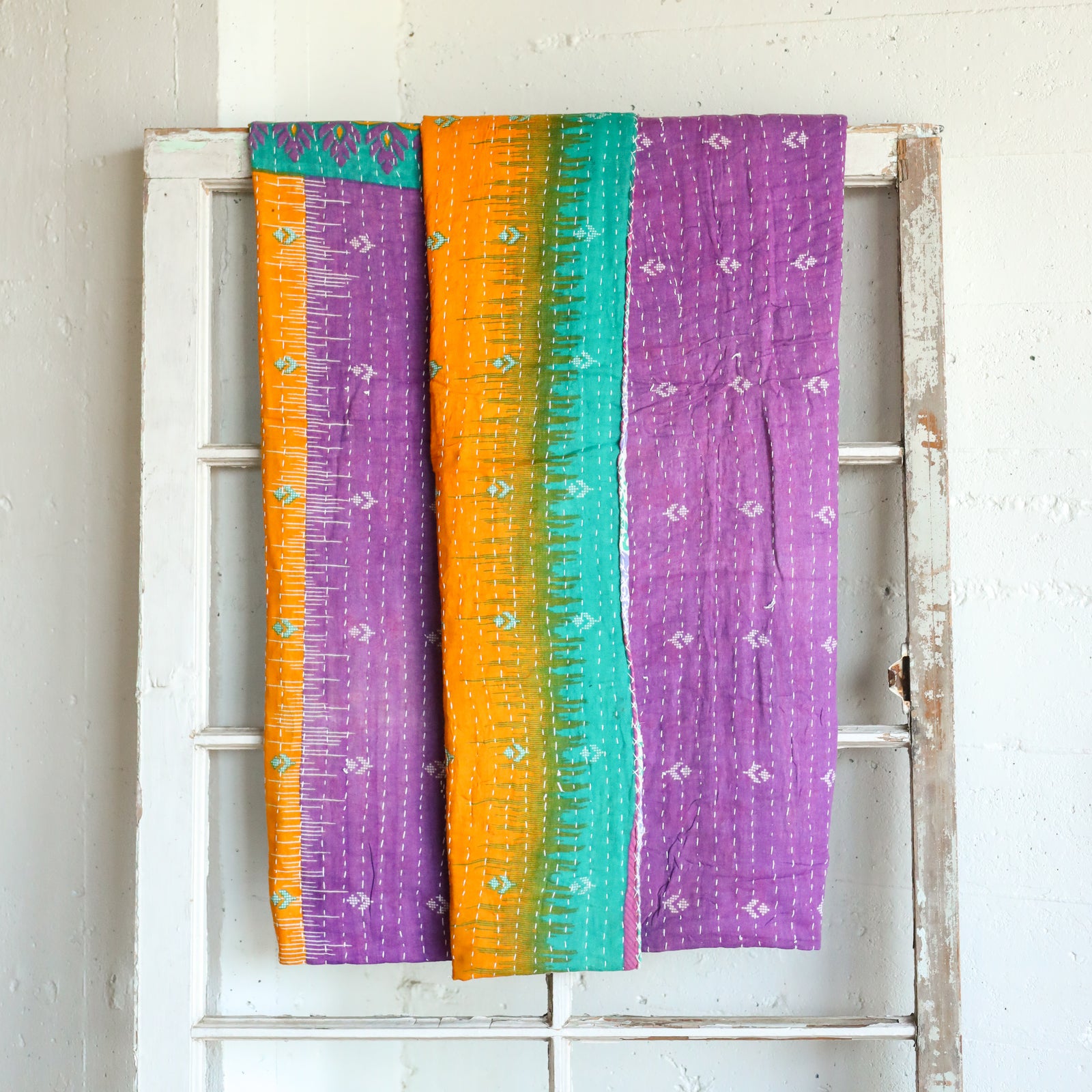 Kantha India Blanket One - of - a - Kind Handcrafted Quilted Pattern Throw – No. K - 00691 - Holtz Leather