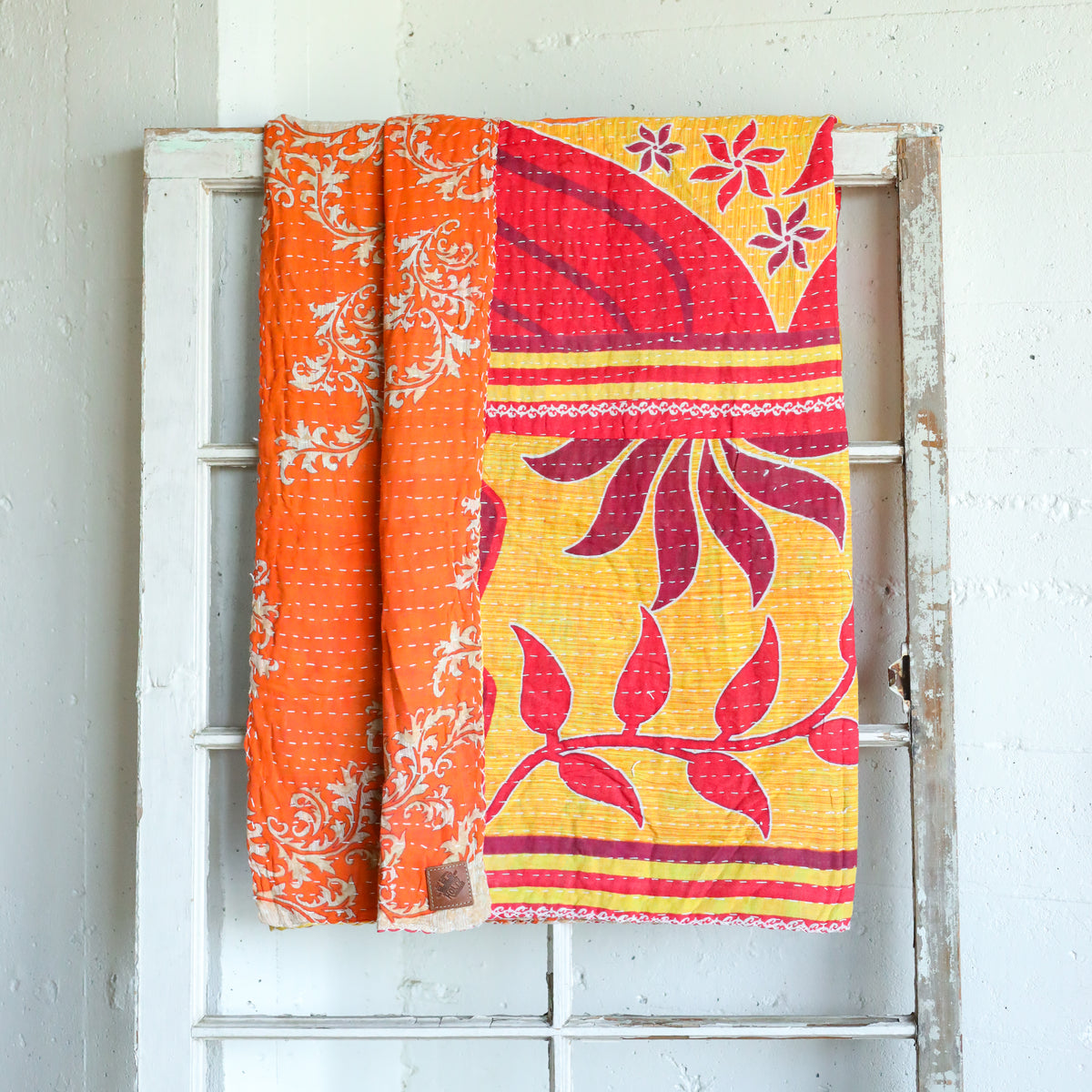 Kantha India Blanket One - of - a - Kind Handcrafted Quilted Pattern Throw – No. K - 00692 - Holtz Leather