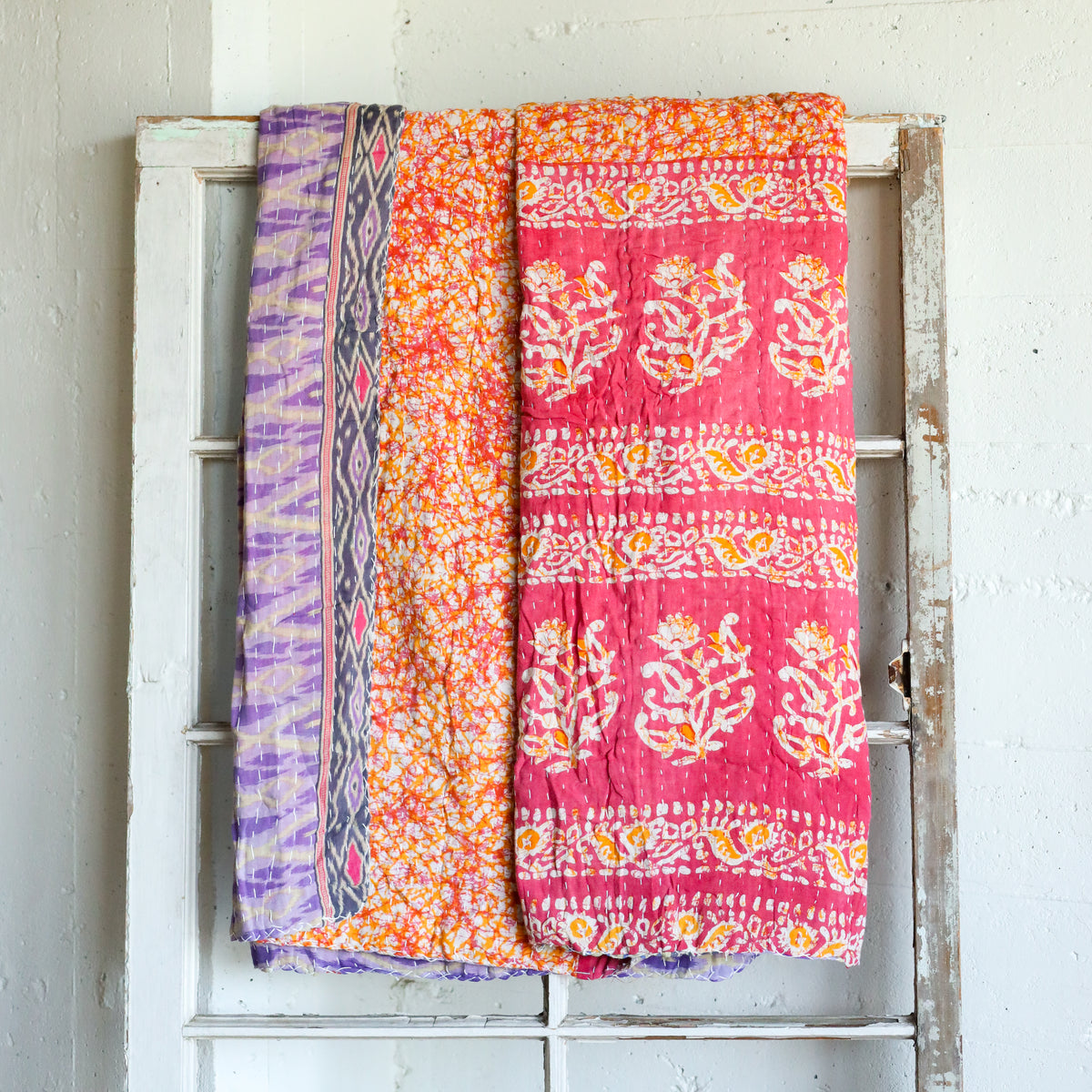 Kantha India Blanket One - of - a - Kind Handcrafted Quilted Pattern Throw – No. K - 00693 - Holtz Leather