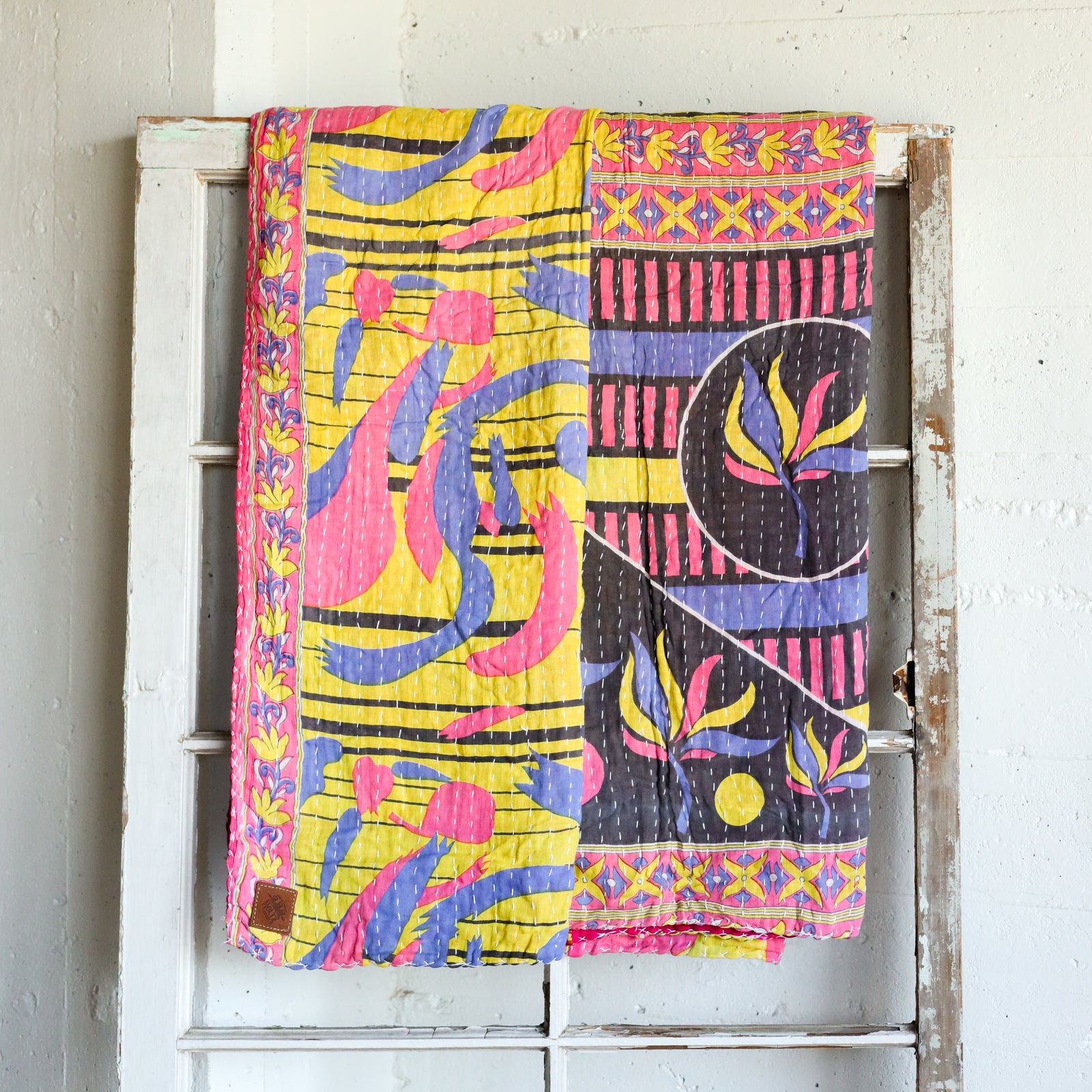 Kantha India Blanket One - of - a - Kind Handcrafted Quilted Pattern Throw – No. K - 00694 - Holtz Leather