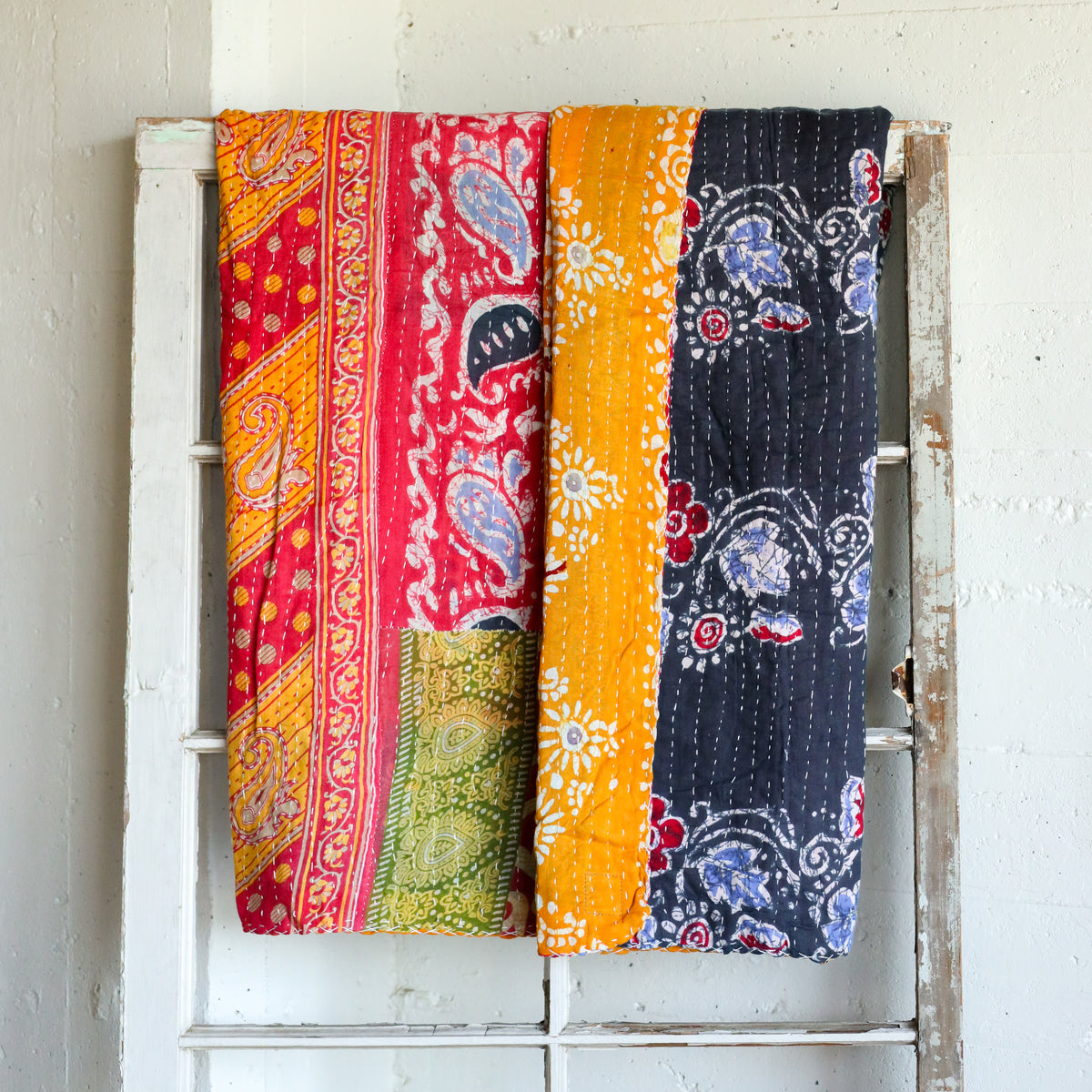 Kantha India Blanket One - of - a - Kind Handcrafted Quilted Pattern Throw – No. K - 00695 - Holtz Leather