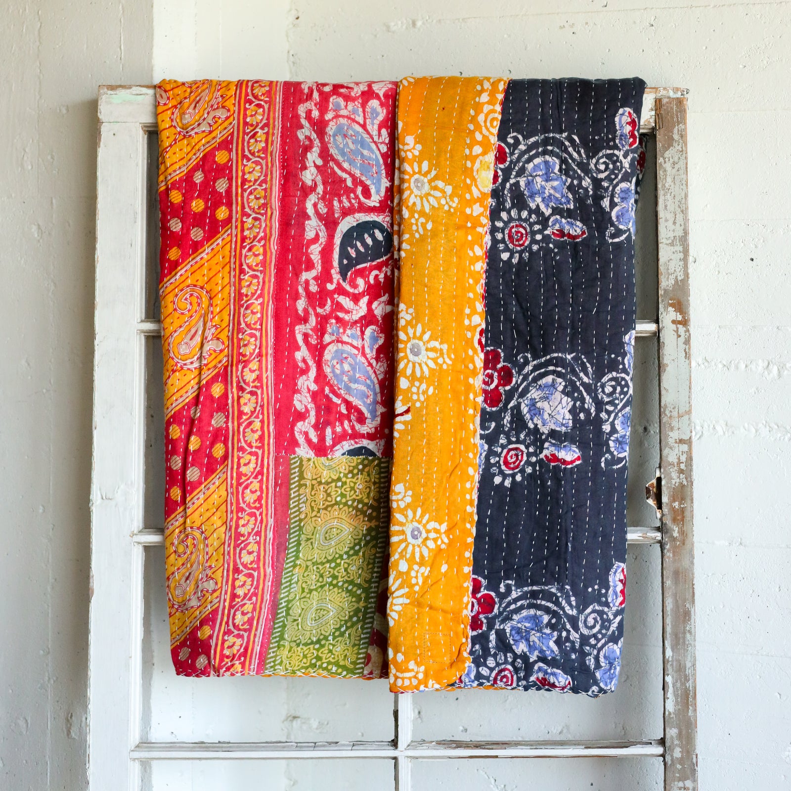 Kantha India Blanket One - of - a - Kind Handcrafted Quilted Pattern Throw – No. K - 00695 - Holtz Leather