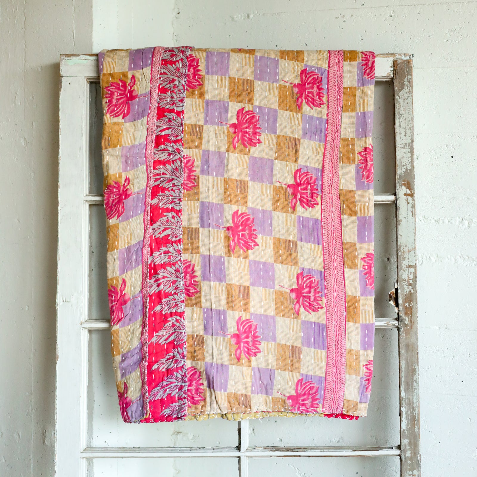 Kantha India Blanket One - of - a - Kind Handcrafted Quilted Pattern Throw – No. K - 00696 - Holtz Leather
