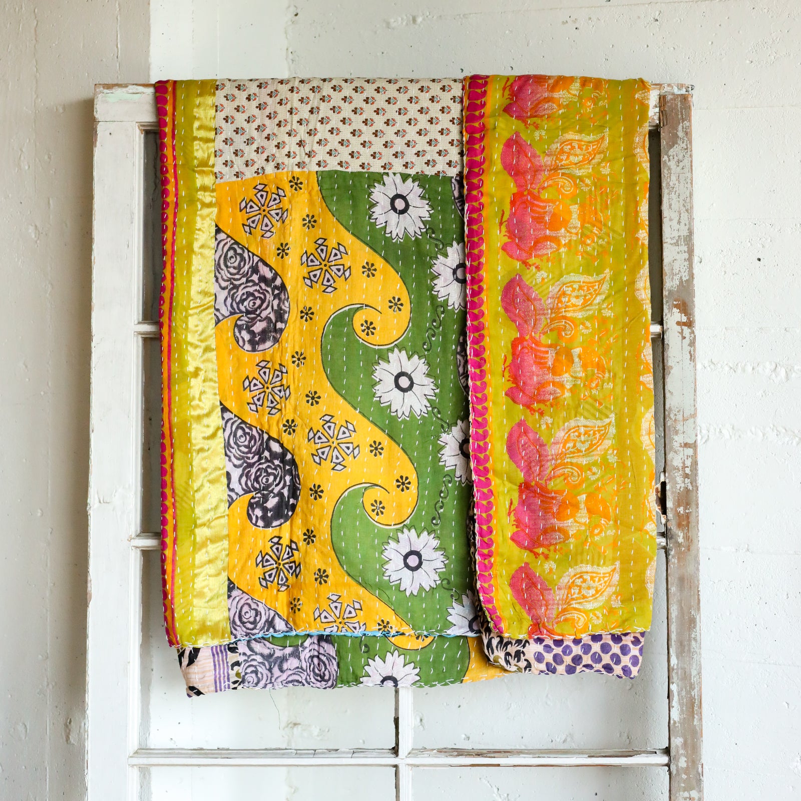 Kantha India Blanket One - of - a - Kind Handcrafted Quilted Pattern Throw – No. K - 00697 - Holtz Leather