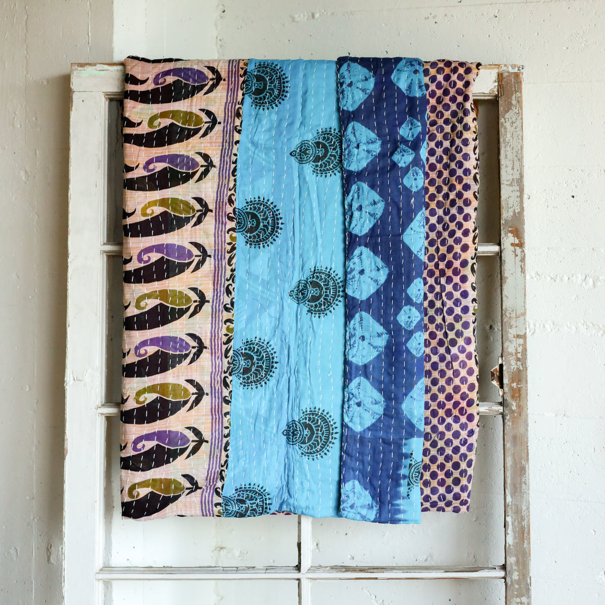 Kantha India Blanket One - of - a - Kind Handcrafted Quilted Pattern Throw – No. K - 00697 - Holtz Leather