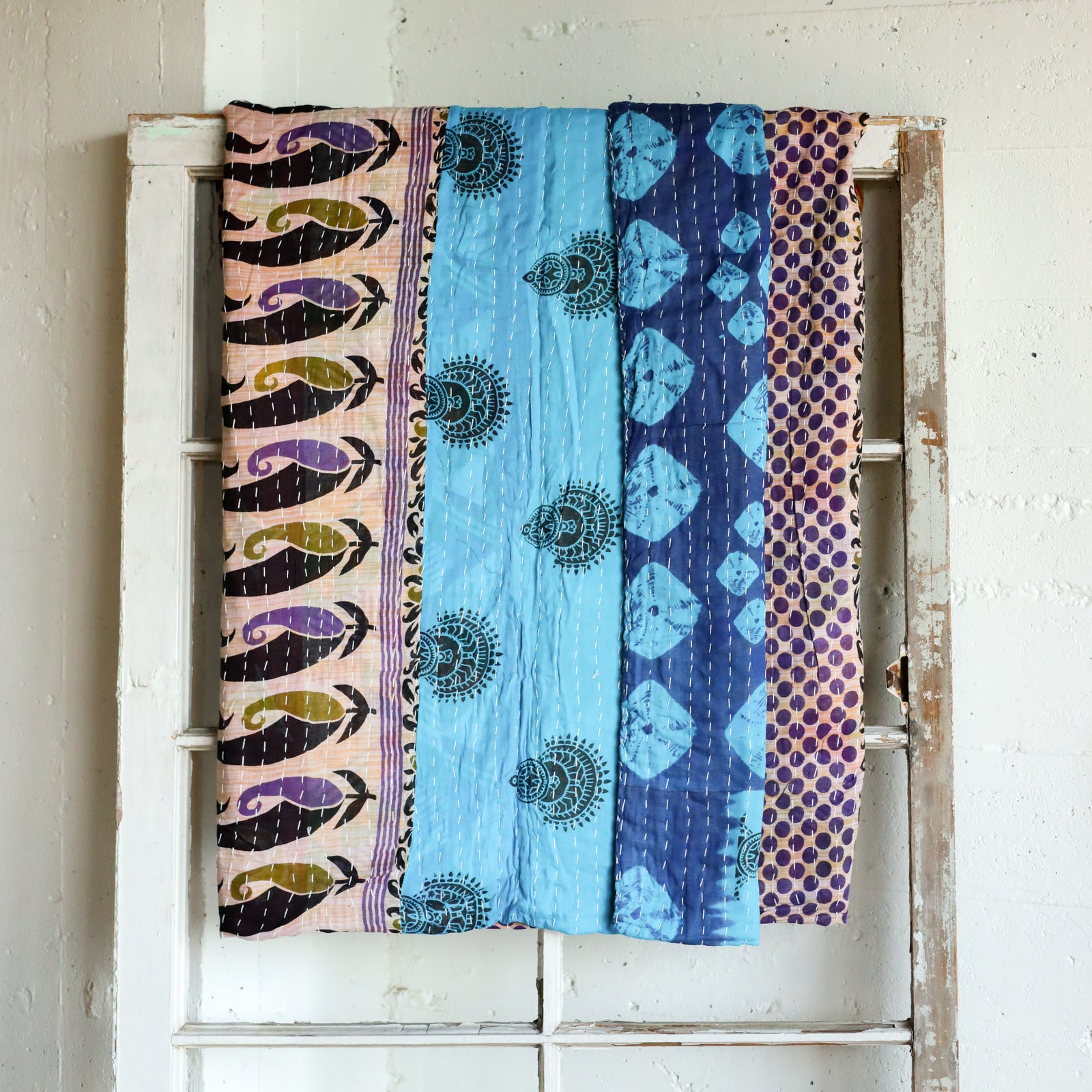 Kantha India Blanket One - of - a - Kind Handcrafted Quilted Pattern Throw – No. K - 00697 - Holtz Leather