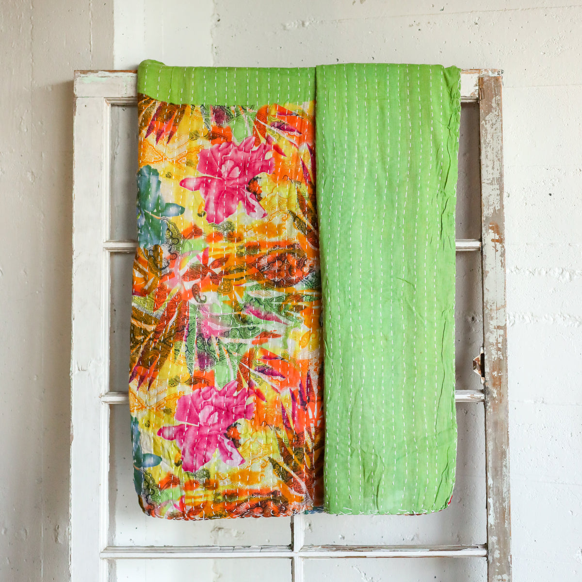 Kantha India Blanket One - of - a - Kind Handcrafted Quilted Pattern Throw – No. K - 00700 - Holtz Leather