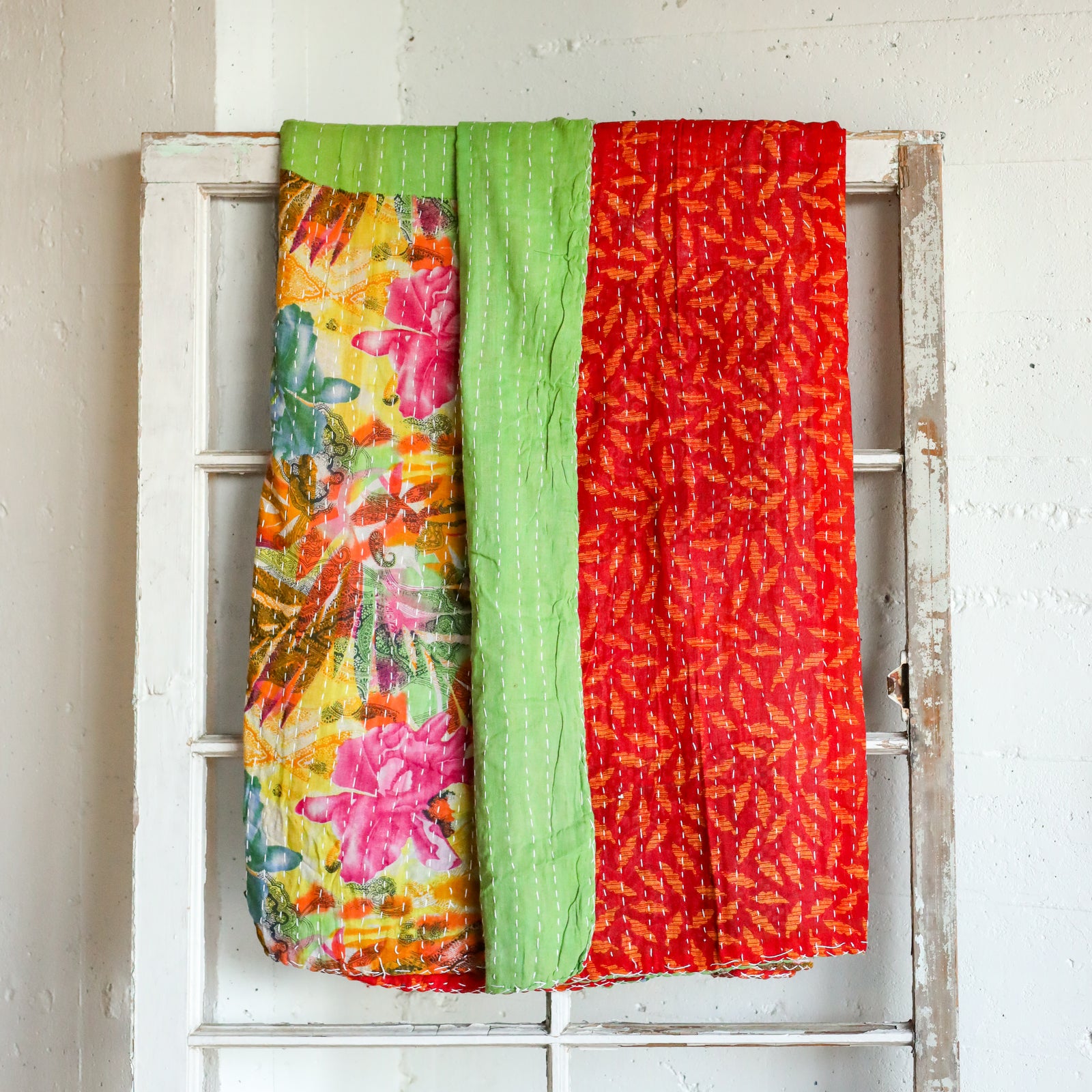 Kantha India Blanket One - of - a - Kind Handcrafted Quilted Pattern Throw – No. K - 00700 - Holtz Leather