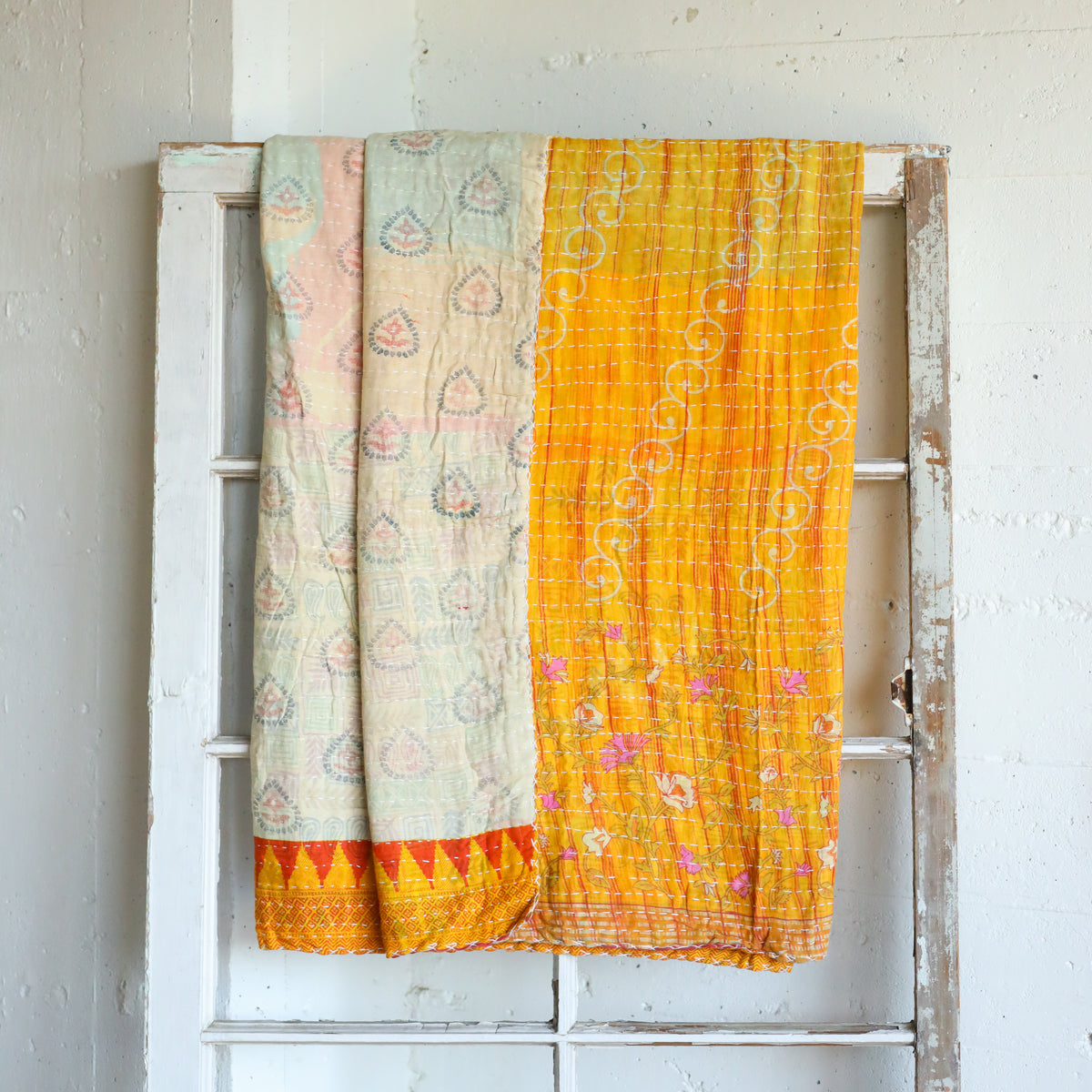 Kantha India Blanket One - of - a - Kind Handcrafted Quilted Pattern Throw – No. K - 00701 - Holtz Leather
