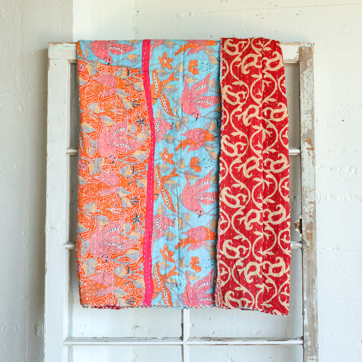 Kantha India Blanket One - of - a - Kind Handcrafted Quilted Pattern Throw – No. K - 00702 - Holtz Leather