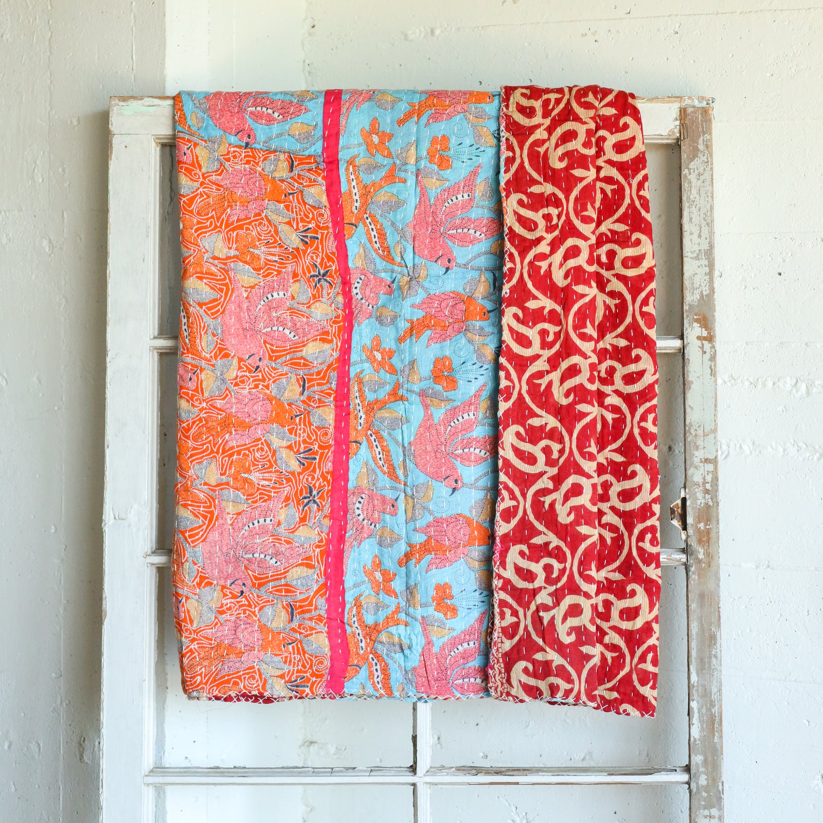 Kantha India Blanket One - of - a - Kind Handcrafted Quilted Pattern Throw – No. K - 00702 - Holtz Leather