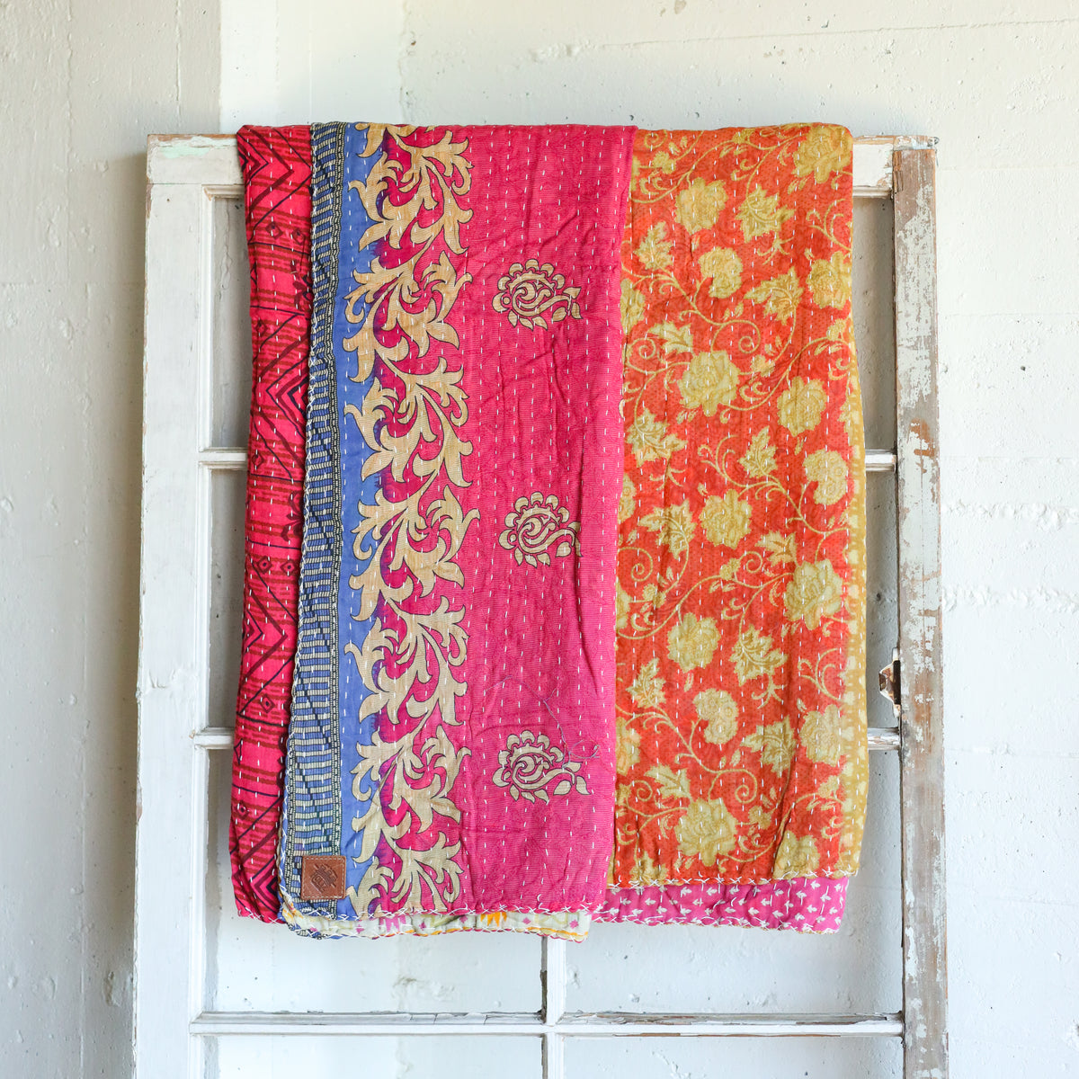 Kantha India Blanket One - of - a - Kind Handcrafted Quilted Pattern Throw – No. K - 00703 - Holtz Leather