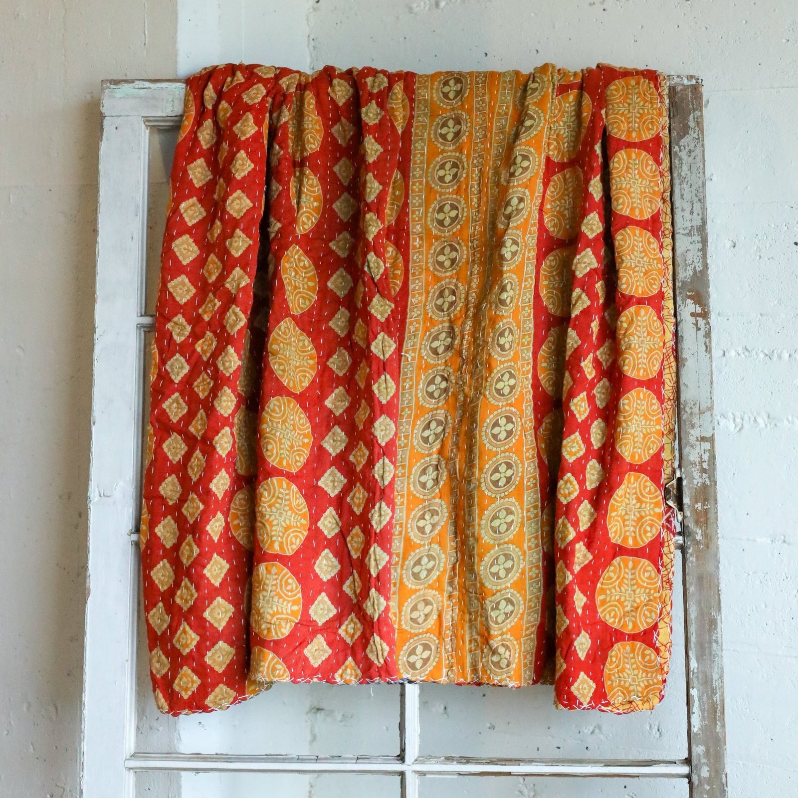 Kantha India Blanket One-of-a-Kind Handcrafted Quilted Pattern Throw – No. K-00667 - Holtz Leather